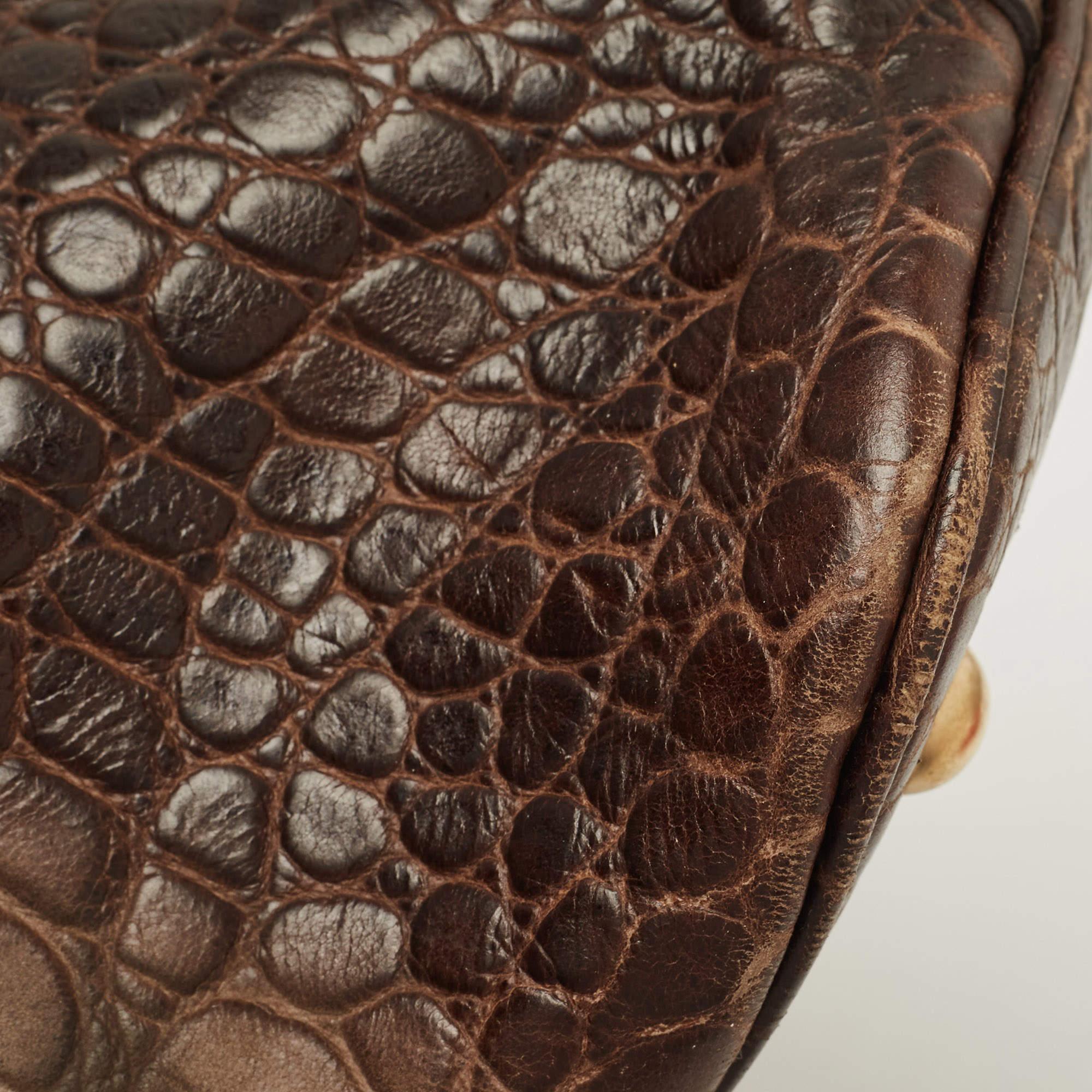 Yves Saint Laurent Khaki Green Croc Embossed Leather Oversized Muse Bag 5