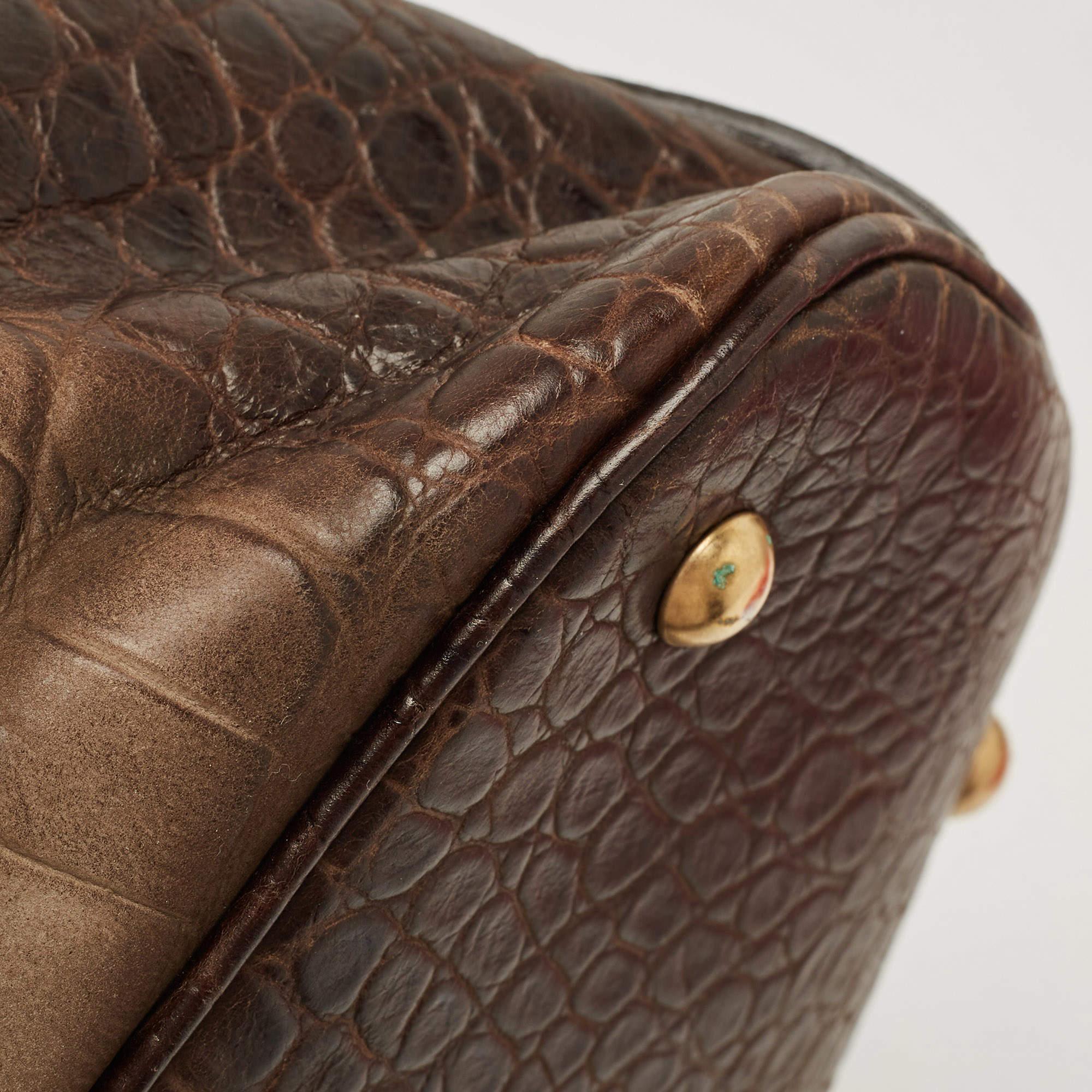 Yves Saint Laurent Khaki Green Croc Embossed Leather Oversized Muse Bag 6
