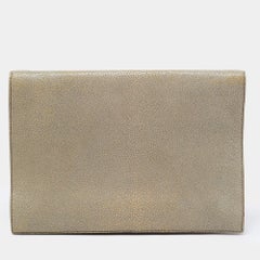 Yves Saint Laurent Khaki Stingray Embossed Leather Envelope Clutch