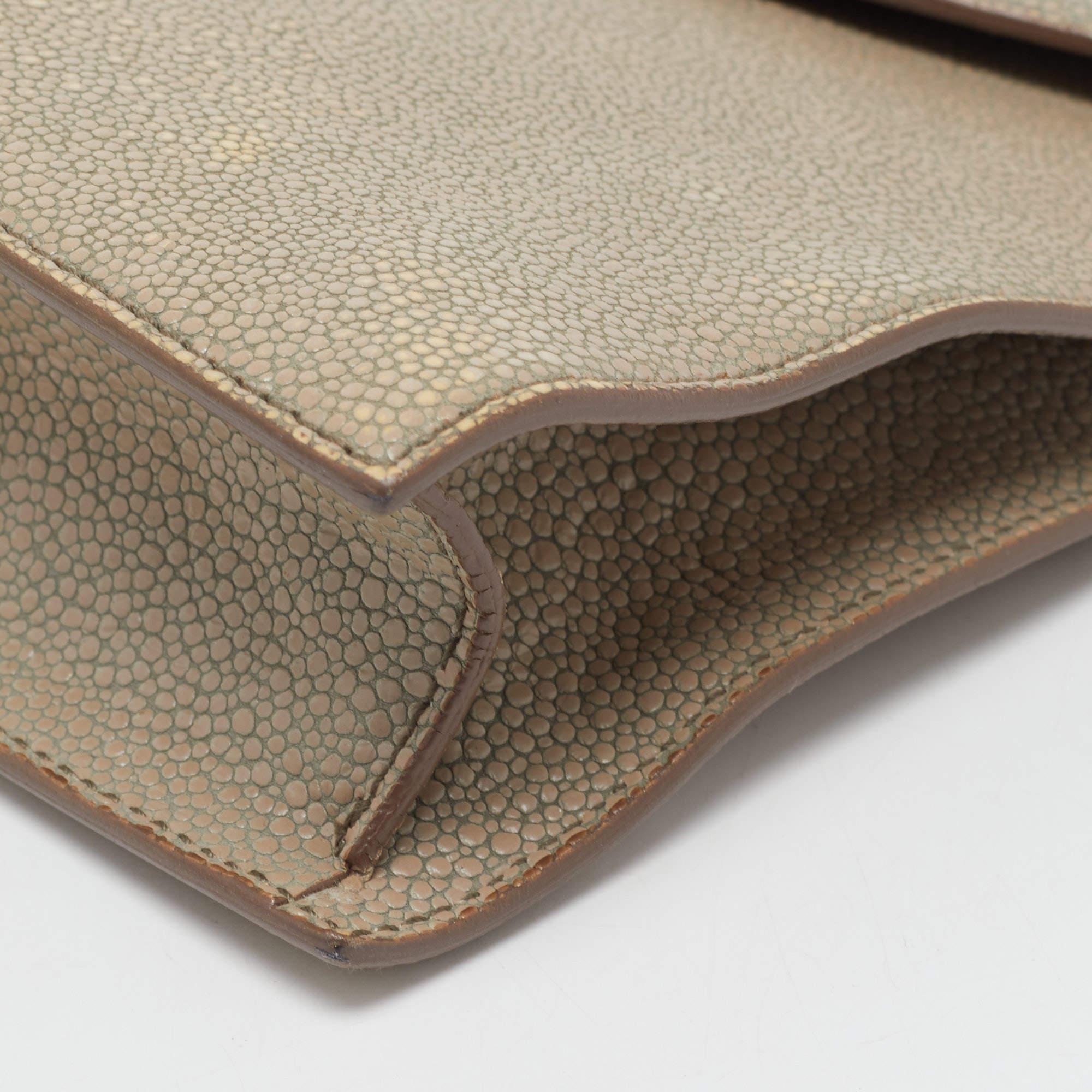 Women's Yves Saint Laurent Khaki Stingray Embossed Leather Envelope Clutch