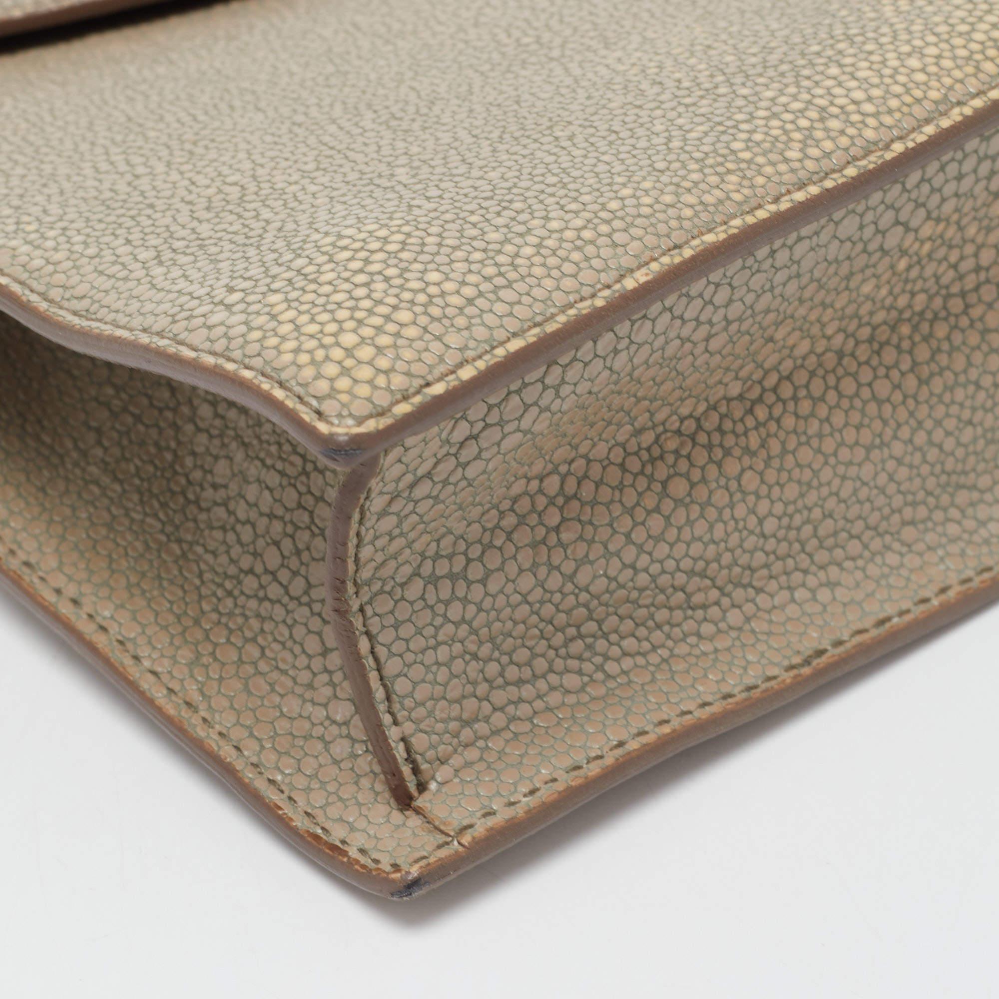 Yves Saint Laurent Khaki Stingray Embossed Leather Envelope Clutch 1