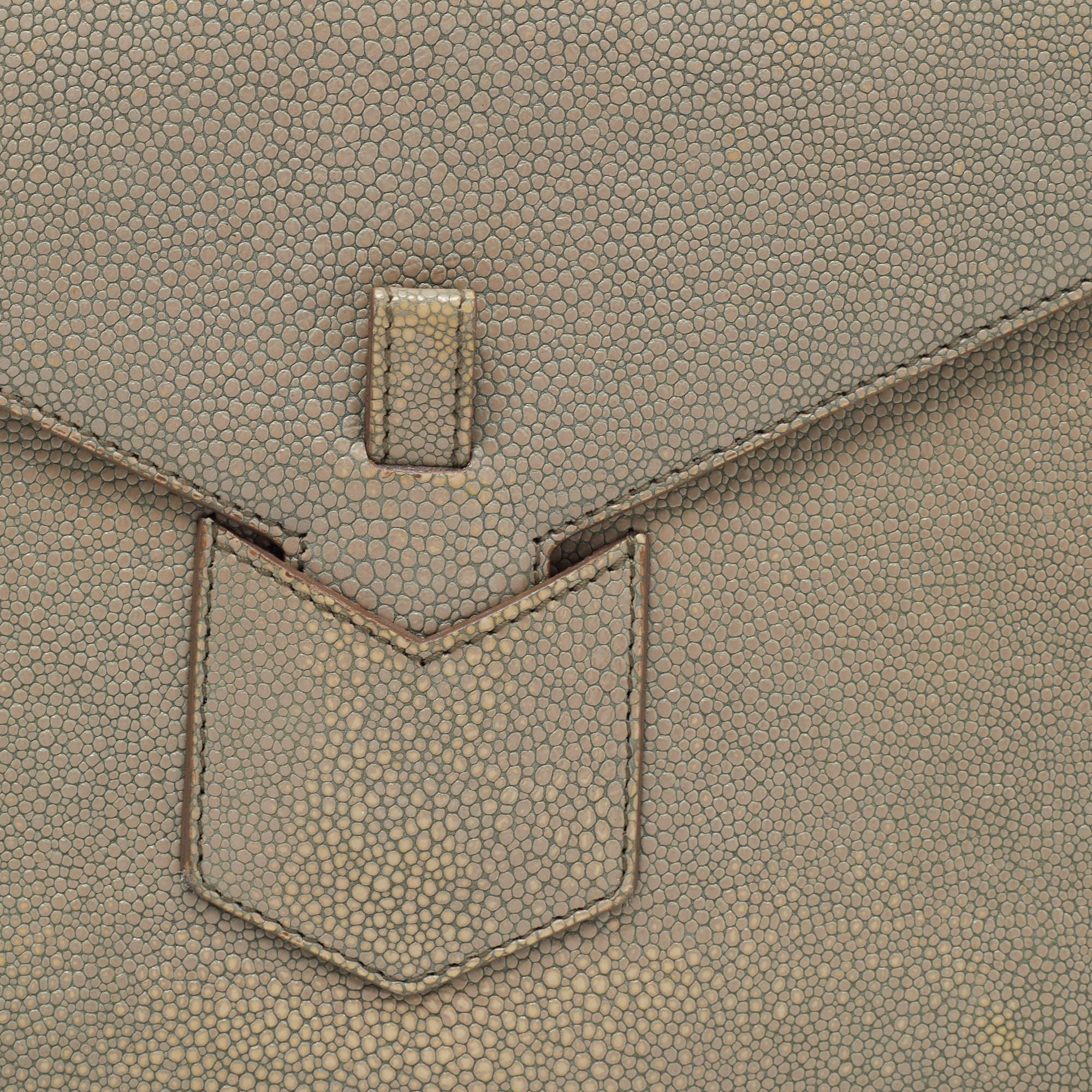 Yves Saint Laurent Khaki Stingray Embossed Leather Envelope Clutch 2