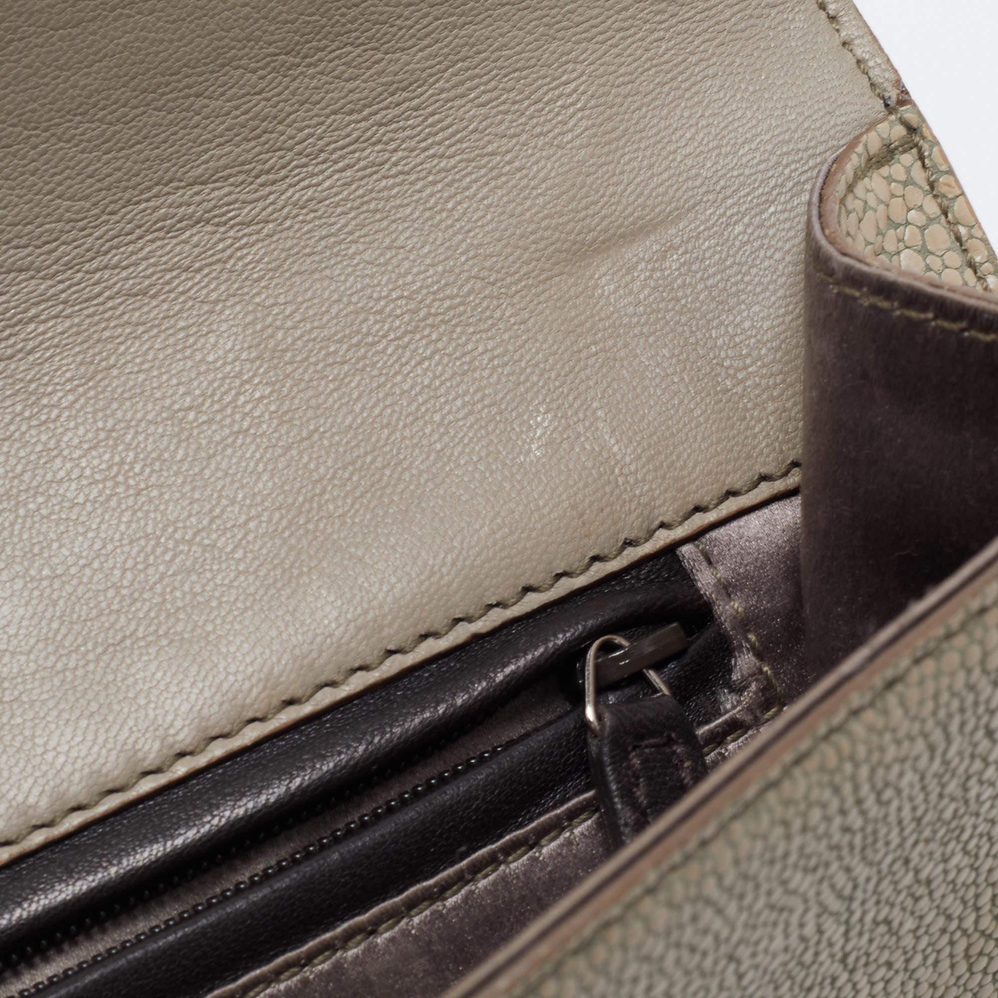 Yves Saint Laurent Khaki Stingray Embossed Leather Envelope Clutch 3