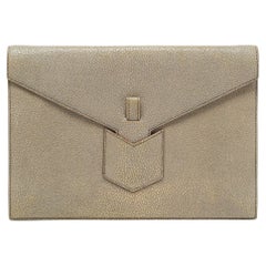 Yves Saint Laurent Khaki Stingray Embossed Leather Envelope Clutch