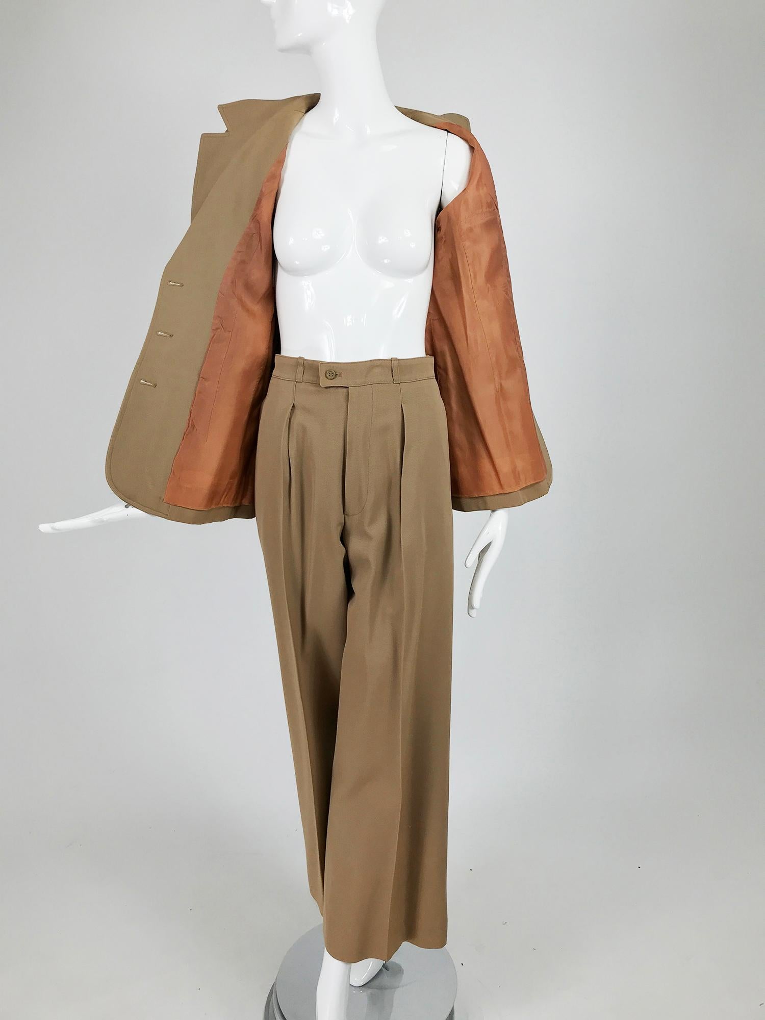 Yves Saint Laurent Khaki Tan Wool Twill Patch Pocket Pant Suit 1970s 2