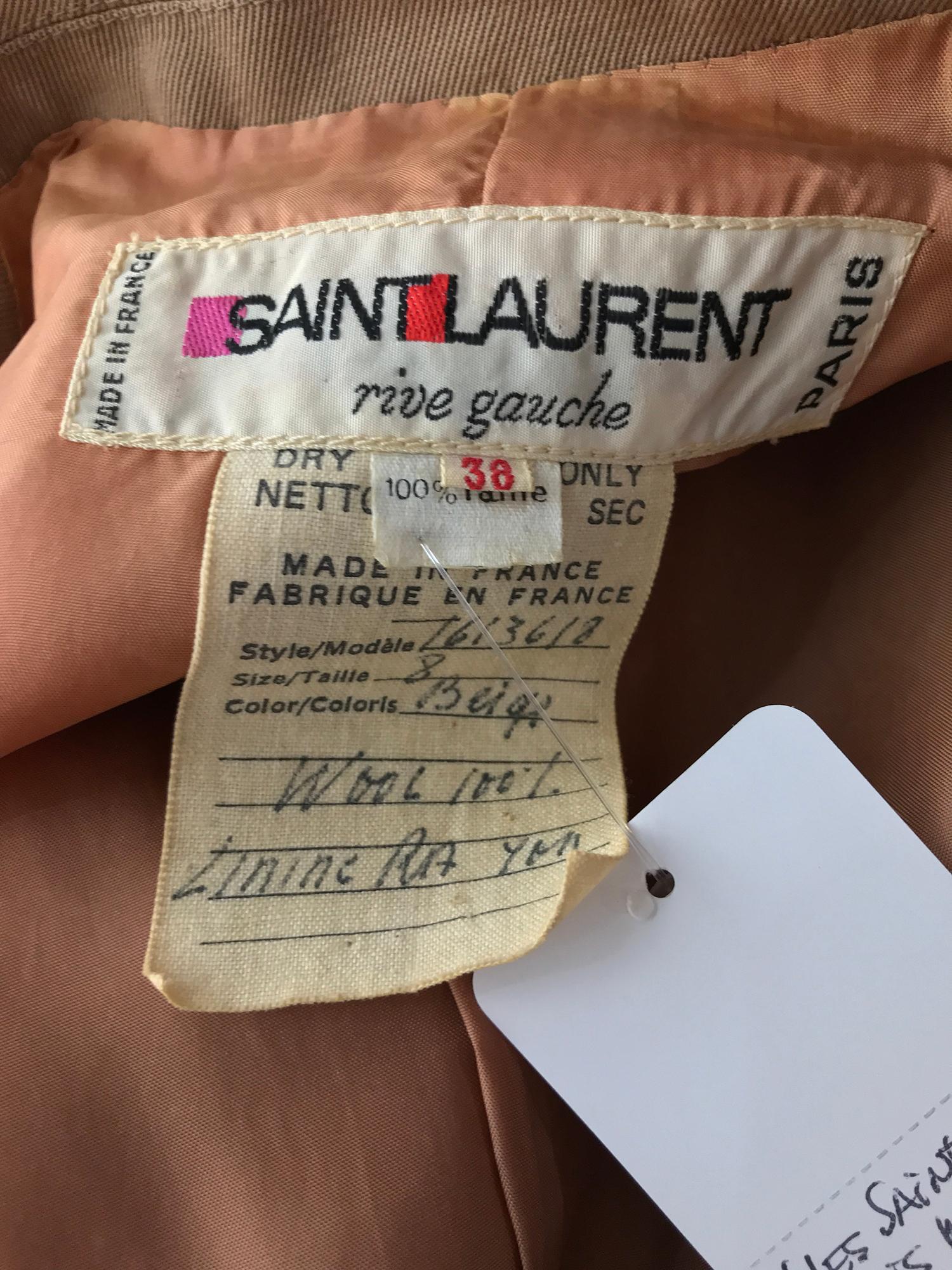 Yves Saint Laurent Khaki Tan Wool Twill Patch Pocket Pant Suit 1970s 3