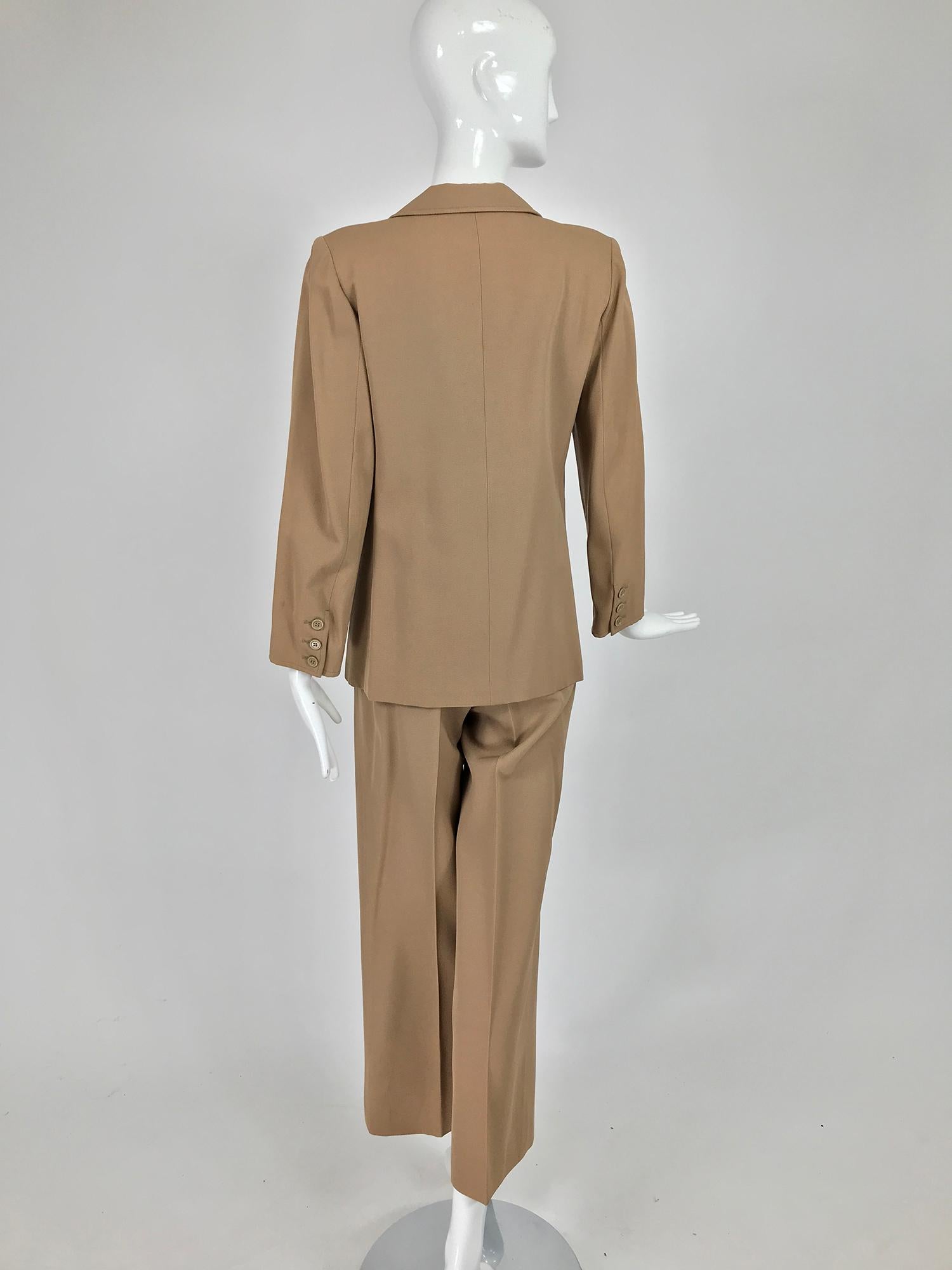 Brown Yves Saint Laurent Khaki Tan Wool Twill Patch Pocket Pant Suit 1970s