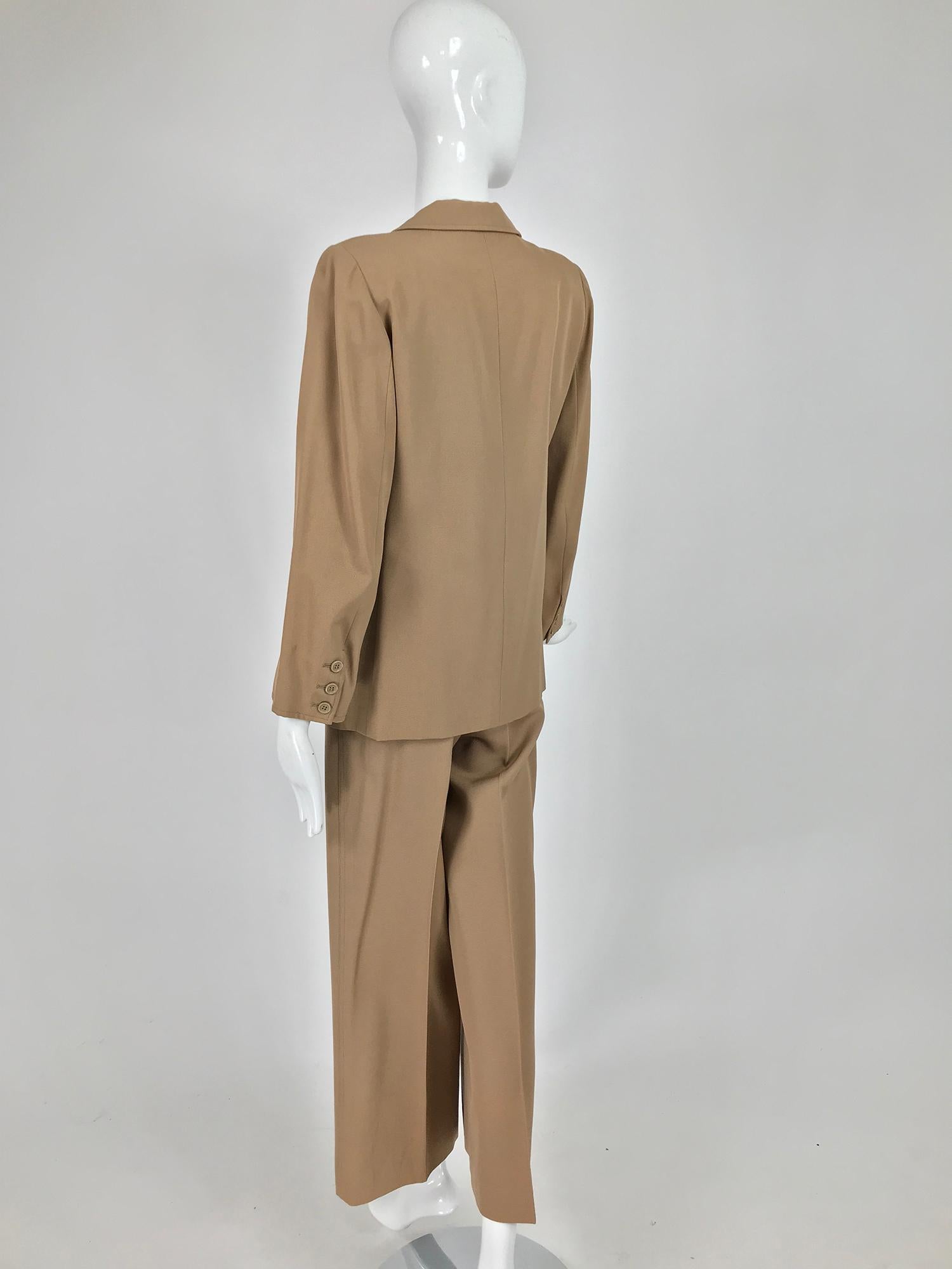 Yves Saint Laurent Khaki Tan Wool Twill Patch Pocket Pant Suit 1970s In Good Condition In West Palm Beach, FL