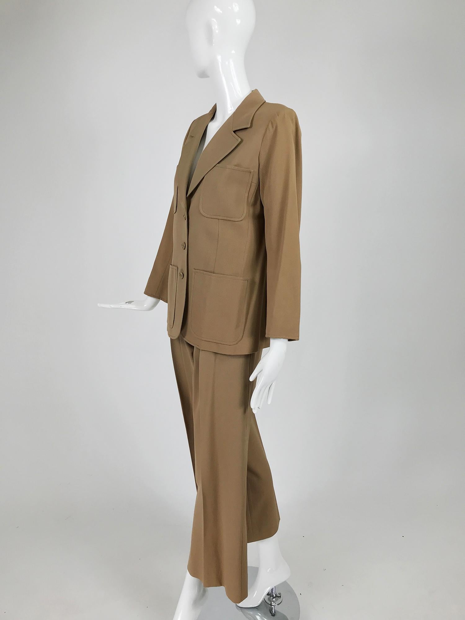 Women's Yves Saint Laurent Khaki Tan Wool Twill Patch Pocket Pant Suit 1970s