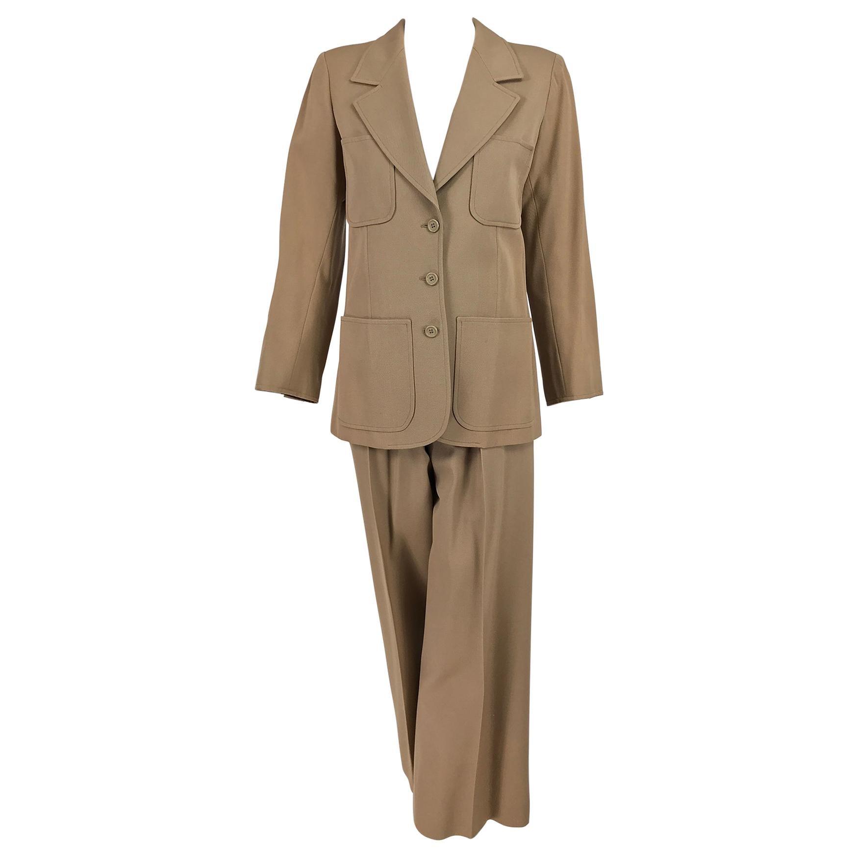Yves Saint Laurent Khaki Tan Wool Twill Patch Pocket Pant Suit 1970s