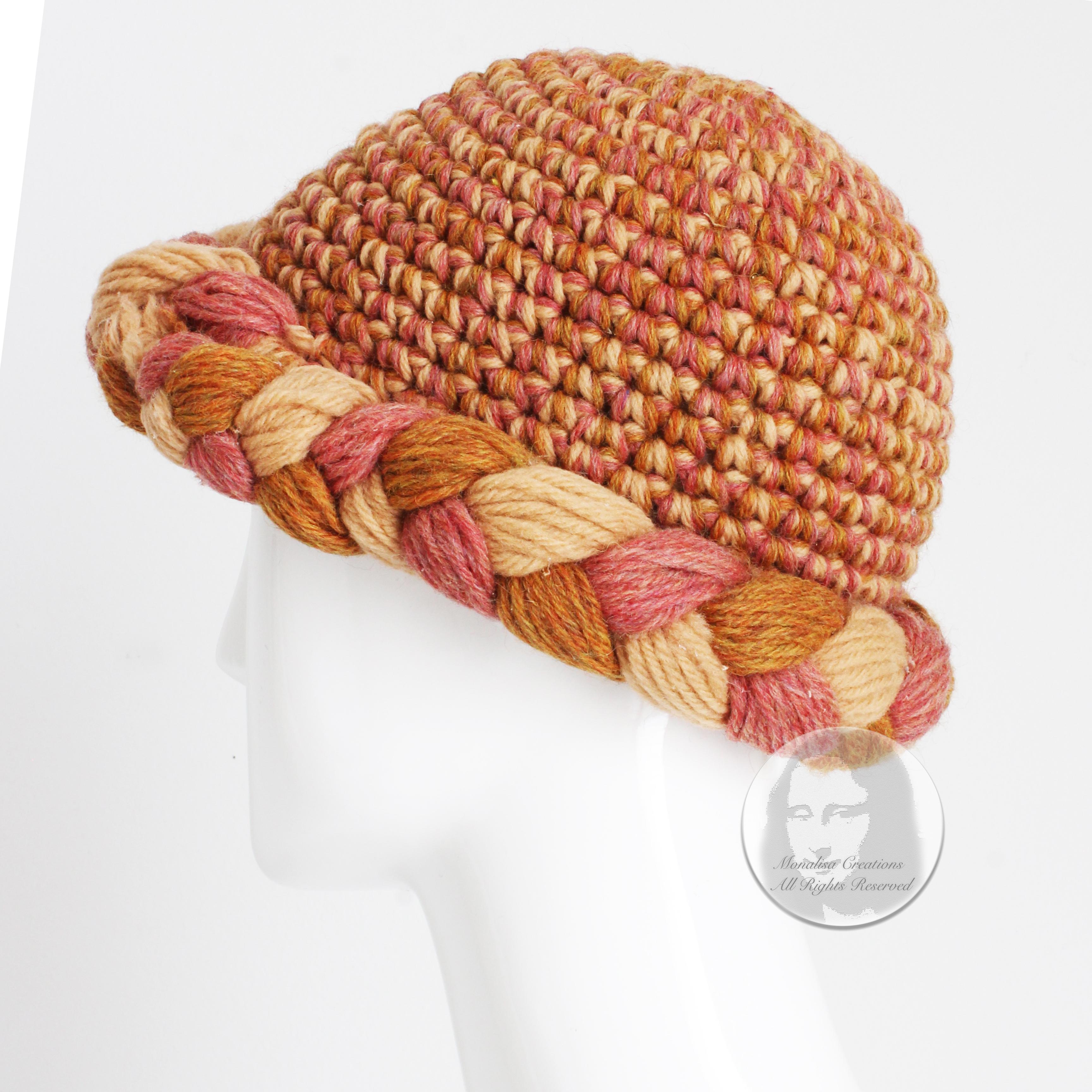Women's or Men's Yves Saint Laurent Knit Hat Multicolor Thick Braid Wool Cap Vintage 1970s Rare  For Sale