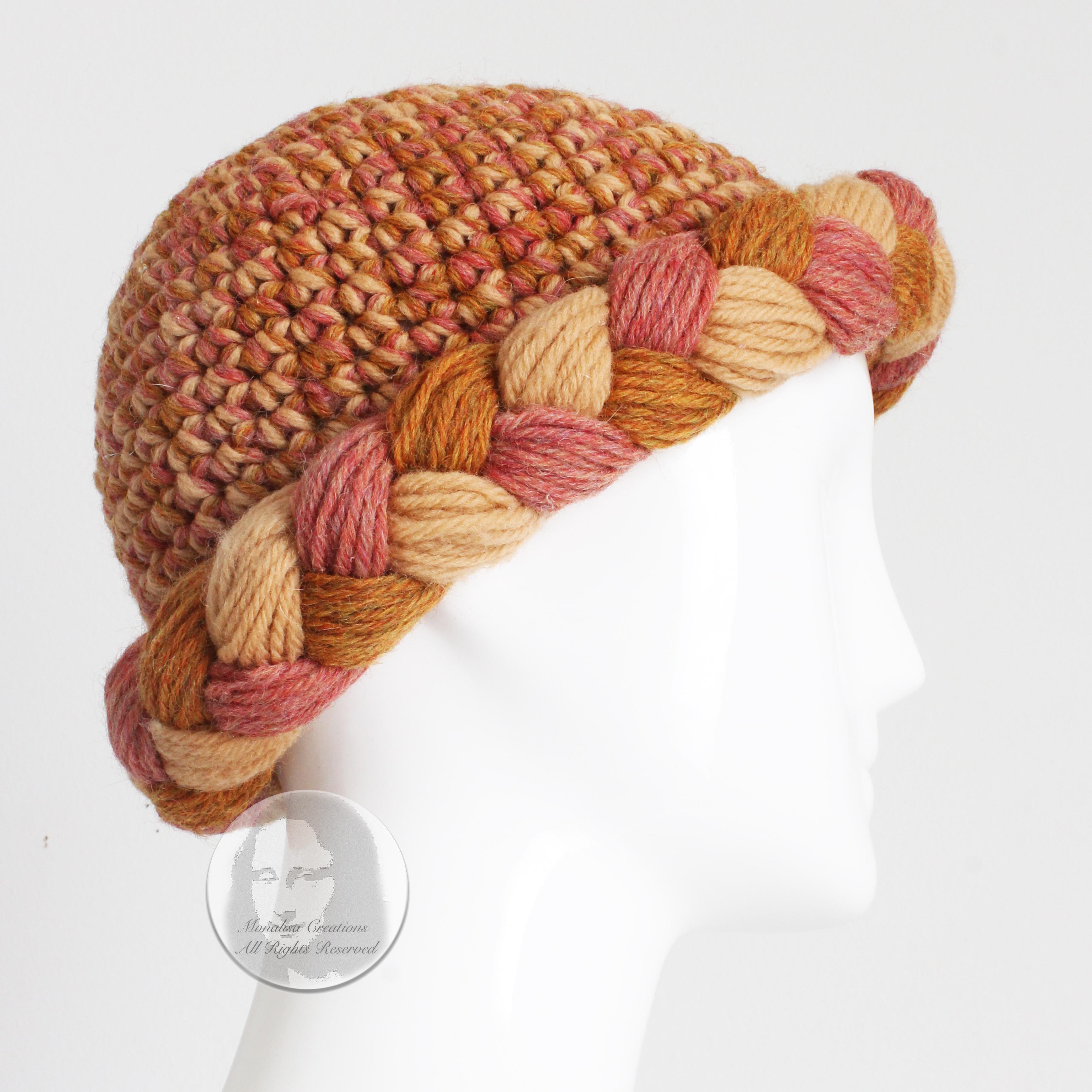 Yves Saint Laurent Knit Hat Multicolor Thick Braid Wool Cap Vintage 1970s Rare  For Sale 2