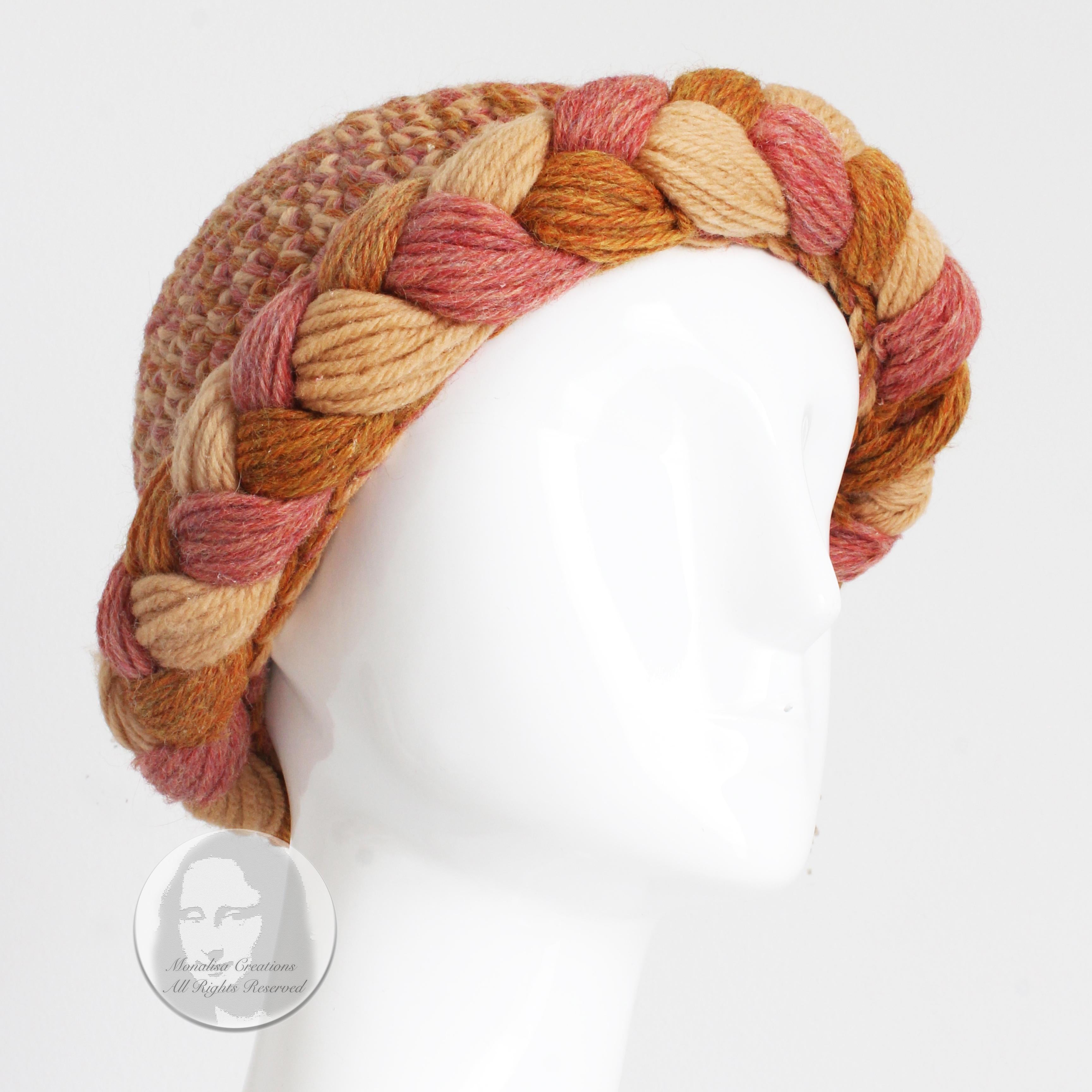 Yves Saint Laurent Knit Hat Multicolor Thick Braid Wool Cap Vintage 1970s Rare  3