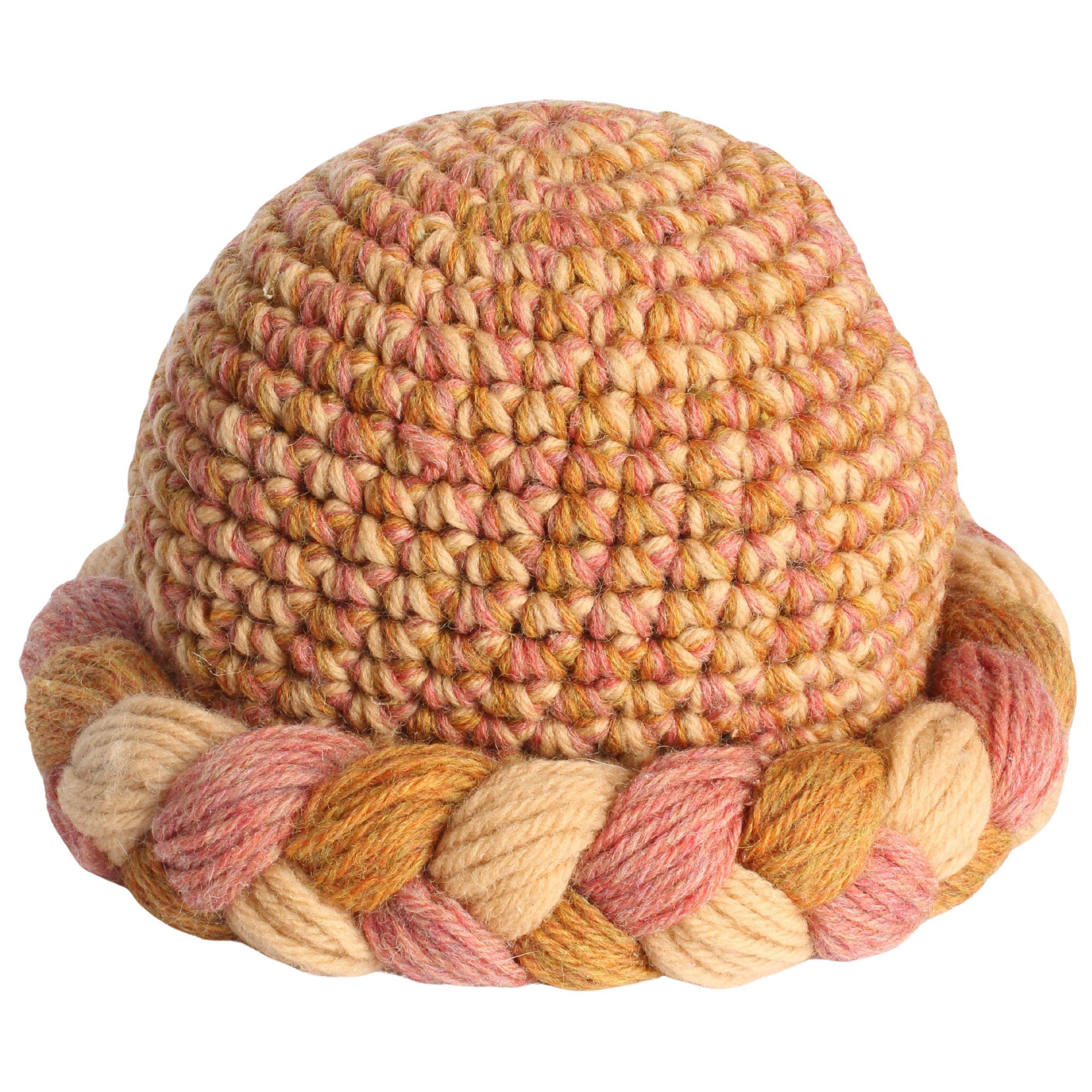 Yves Saint Laurent Knit Hat Multicolor Thick Braid Wool Cap Vintage 1970s Rare
