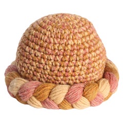 Yves Saint Laurent Knit Hat Multicolor Thick Braid Wool Cap Vintage 1970s Rare