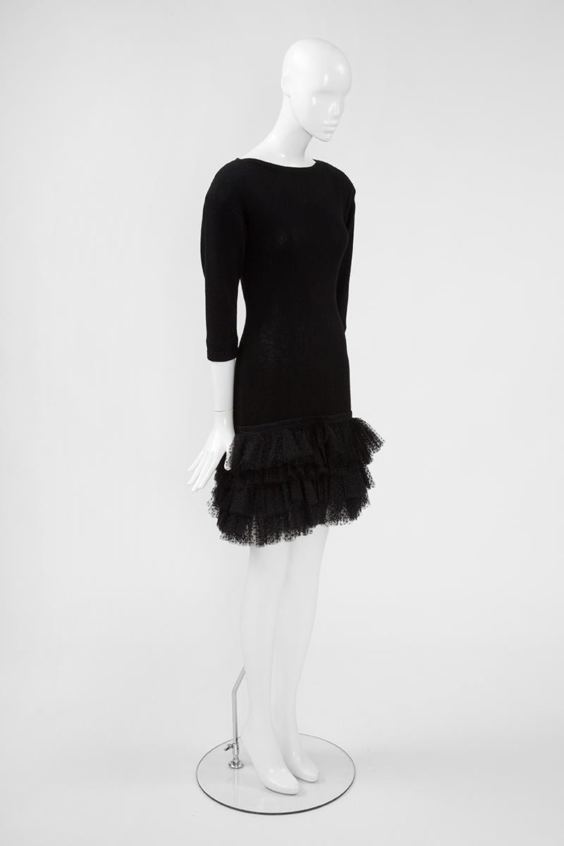 Black Yves Saint Laurent Knit & Tulle Mini Dress, Fall-Winter 1988 For Sale