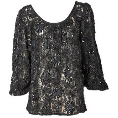 Vintage Yves Saint Laurent Lace and Sequined Peasant Blouse
