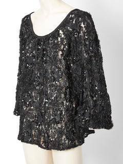 Yves Saint Laurent Lace and Sequined Peasant Top