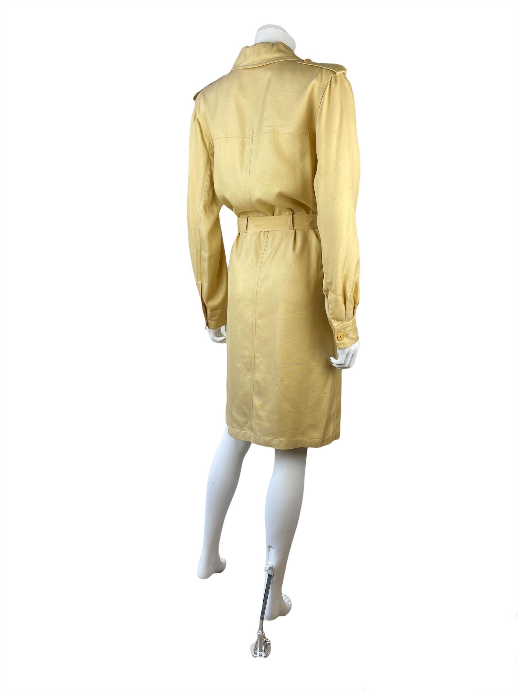 Beige Vintage Yves Saint Laurent Lace-Up Safari Dress