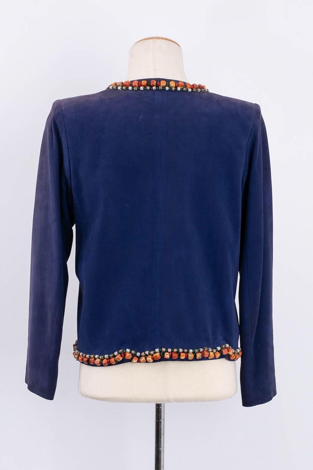 Yves Saint Laurent Lambskin Jacket with Hard Stones In Excellent Condition For Sale In SAINT-OUEN-SUR-SEINE, FR