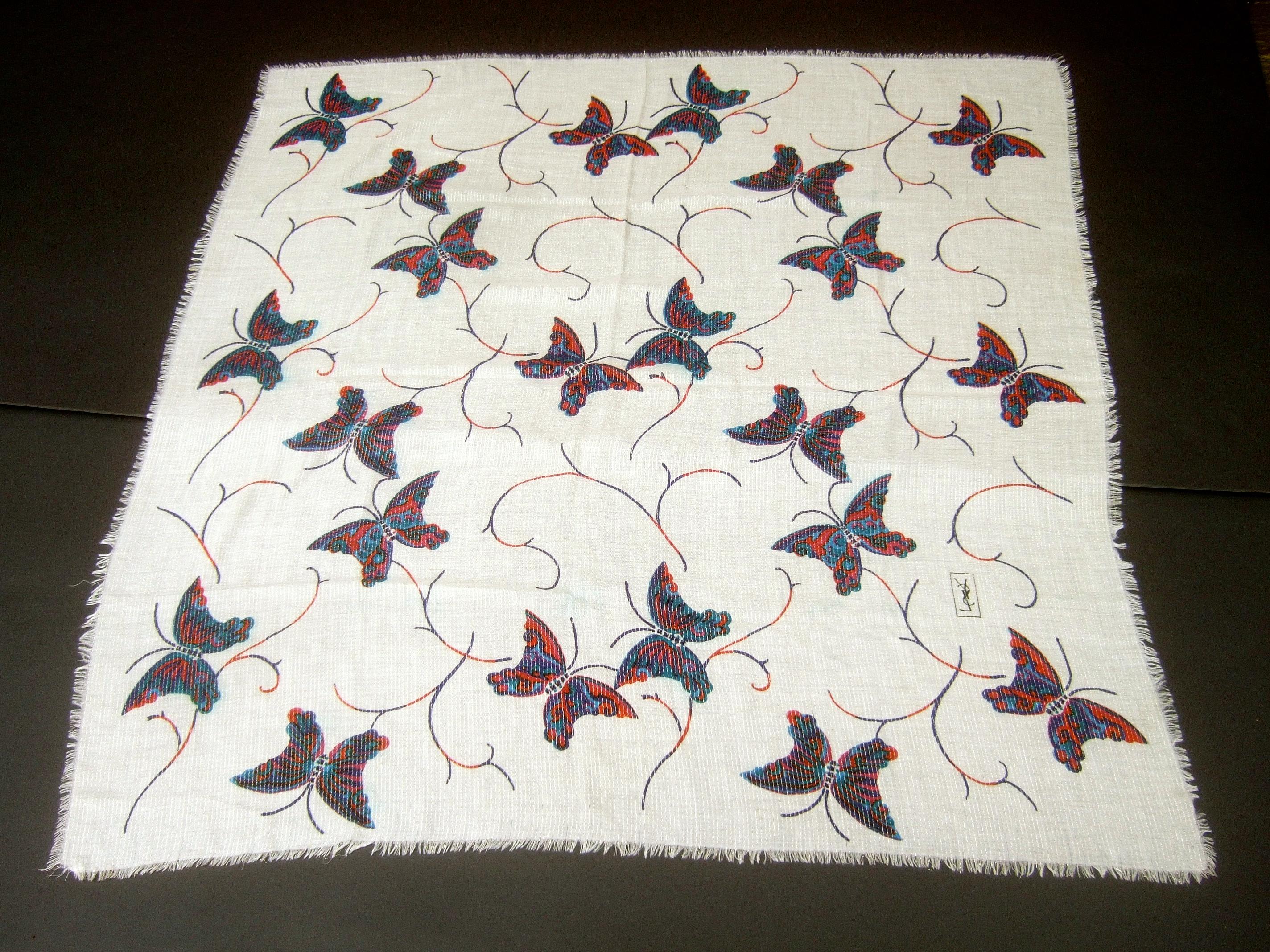 Yves Saint Laurent Large Butterfly Print Scarf - Shawl Wrap 52 x 53 Circa 1970s  8