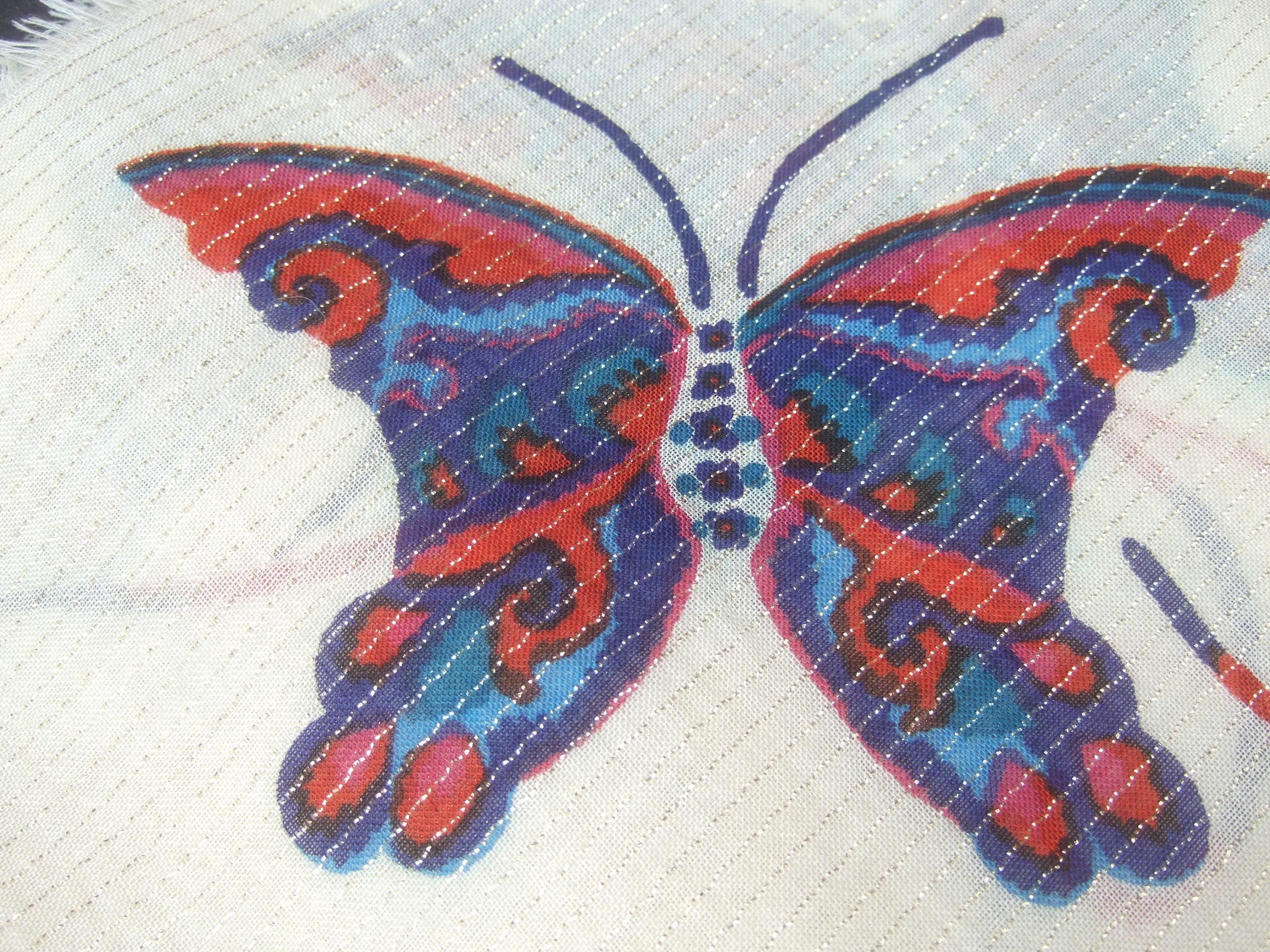 Yves Saint Laurent Large Butterfly Print Scarf - Shawl Wrap 52 x 53 Circa 1970s  In Good Condition In University City, MO