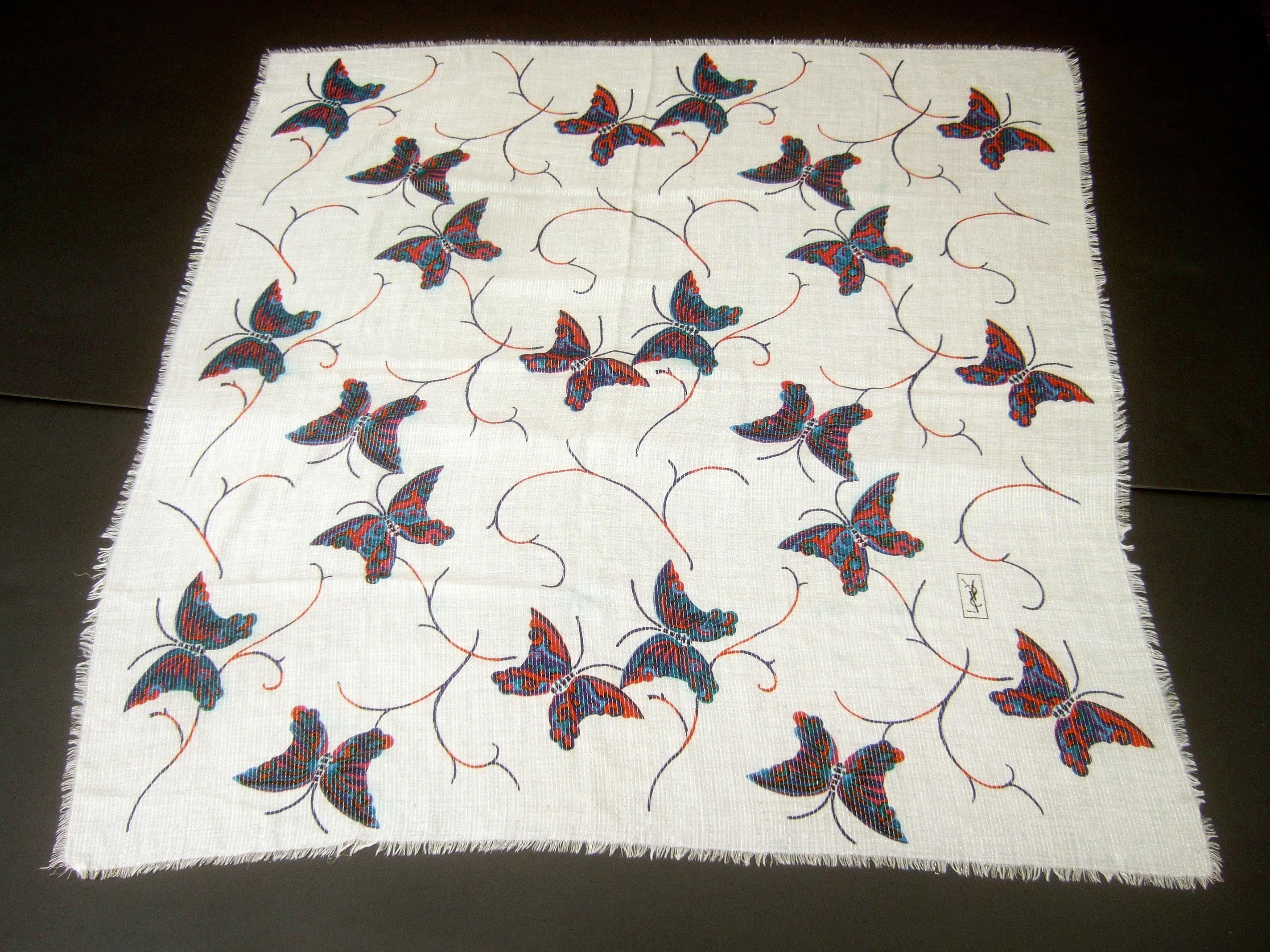 Women's Yves Saint Laurent Large Butterfly Print Scarf - Shawl Wrap 52 x 53 Circa 1970s 