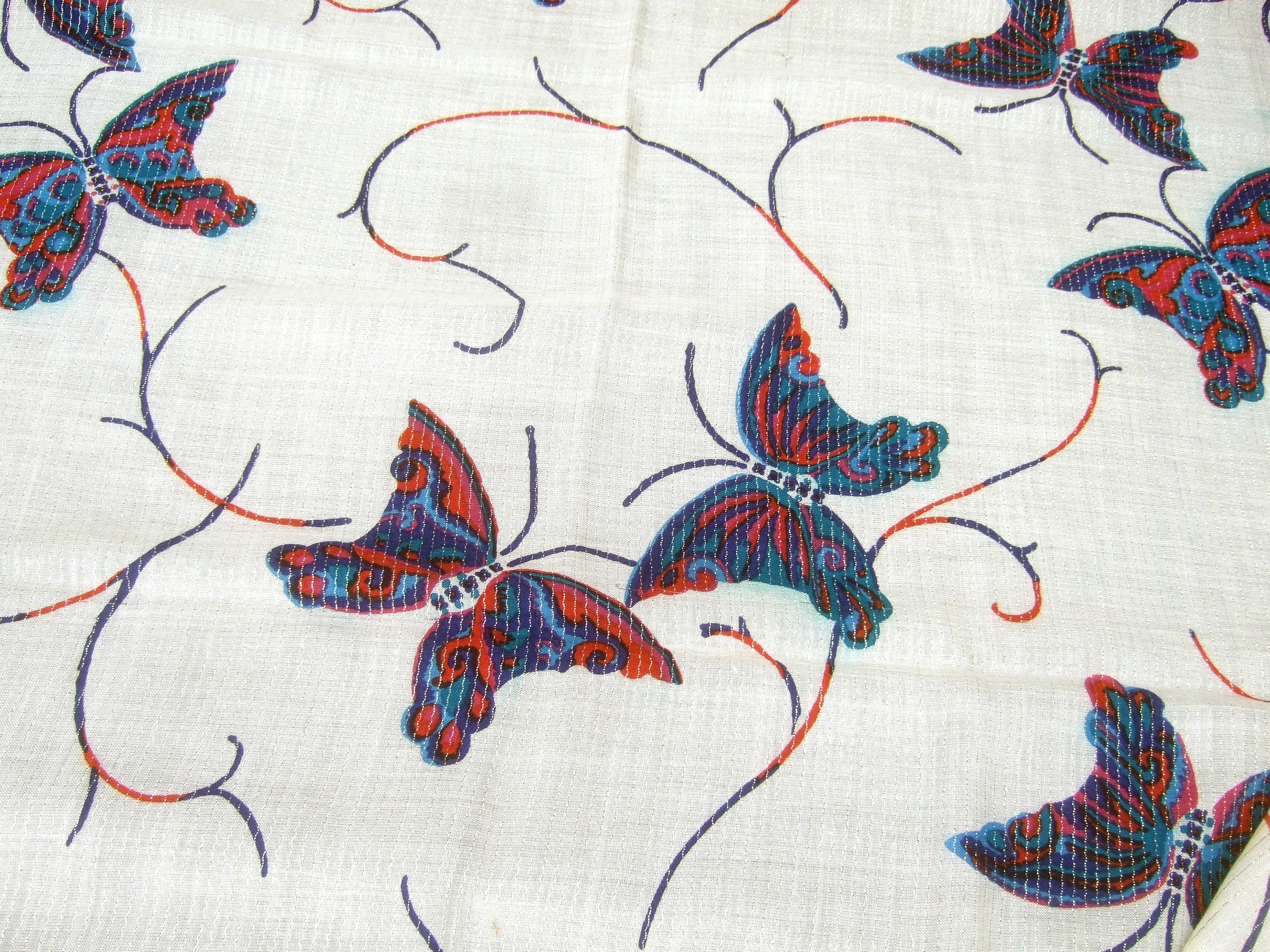 Yves Saint Laurent Large Butterfly Print Scarf - Shawl Wrap 52 x 53 Circa 1970s  2