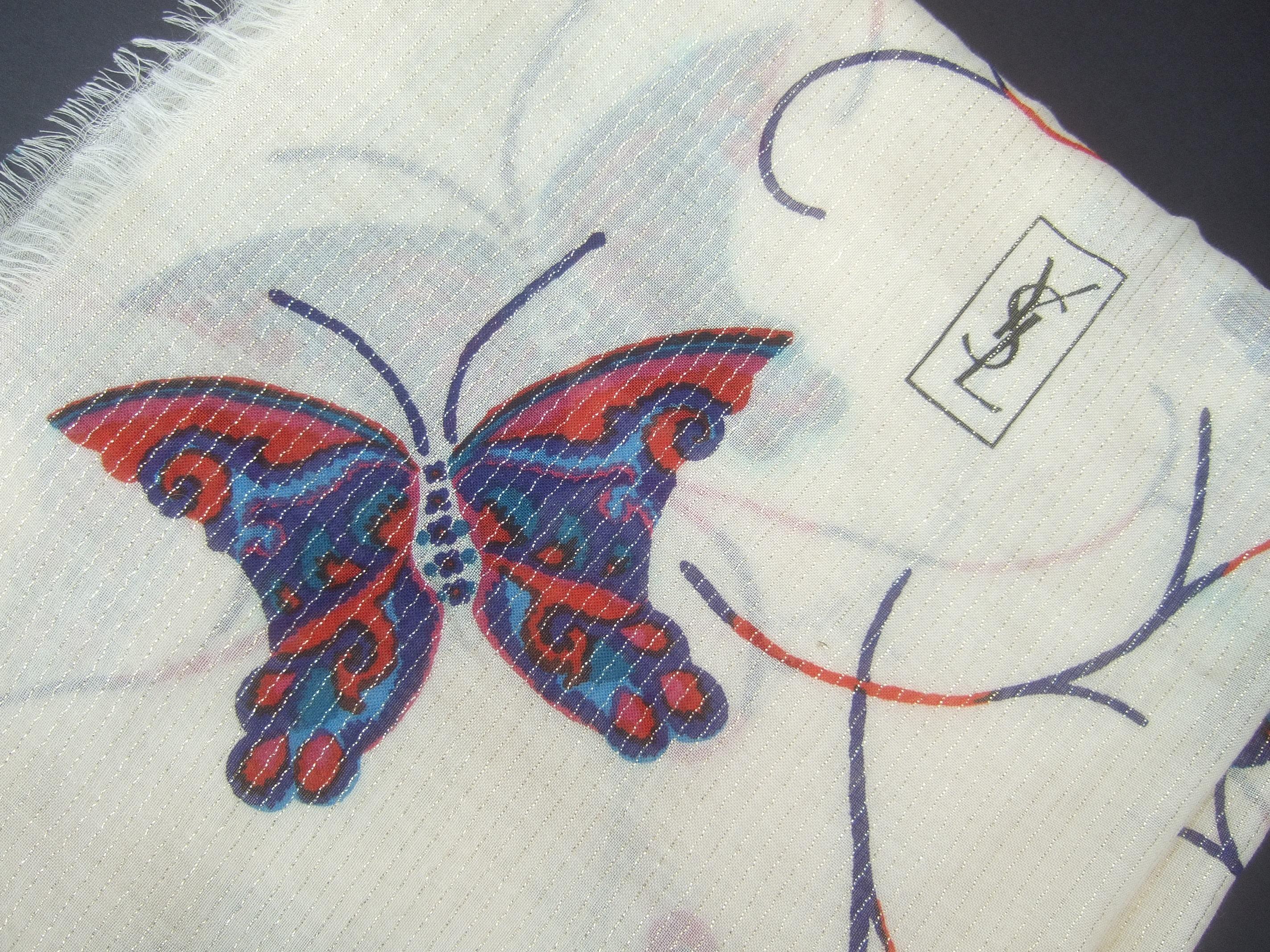 Yves Saint Laurent Large Butterfly Print Scarf - Shawl Wrap 52 x 53 Circa 1970s  3