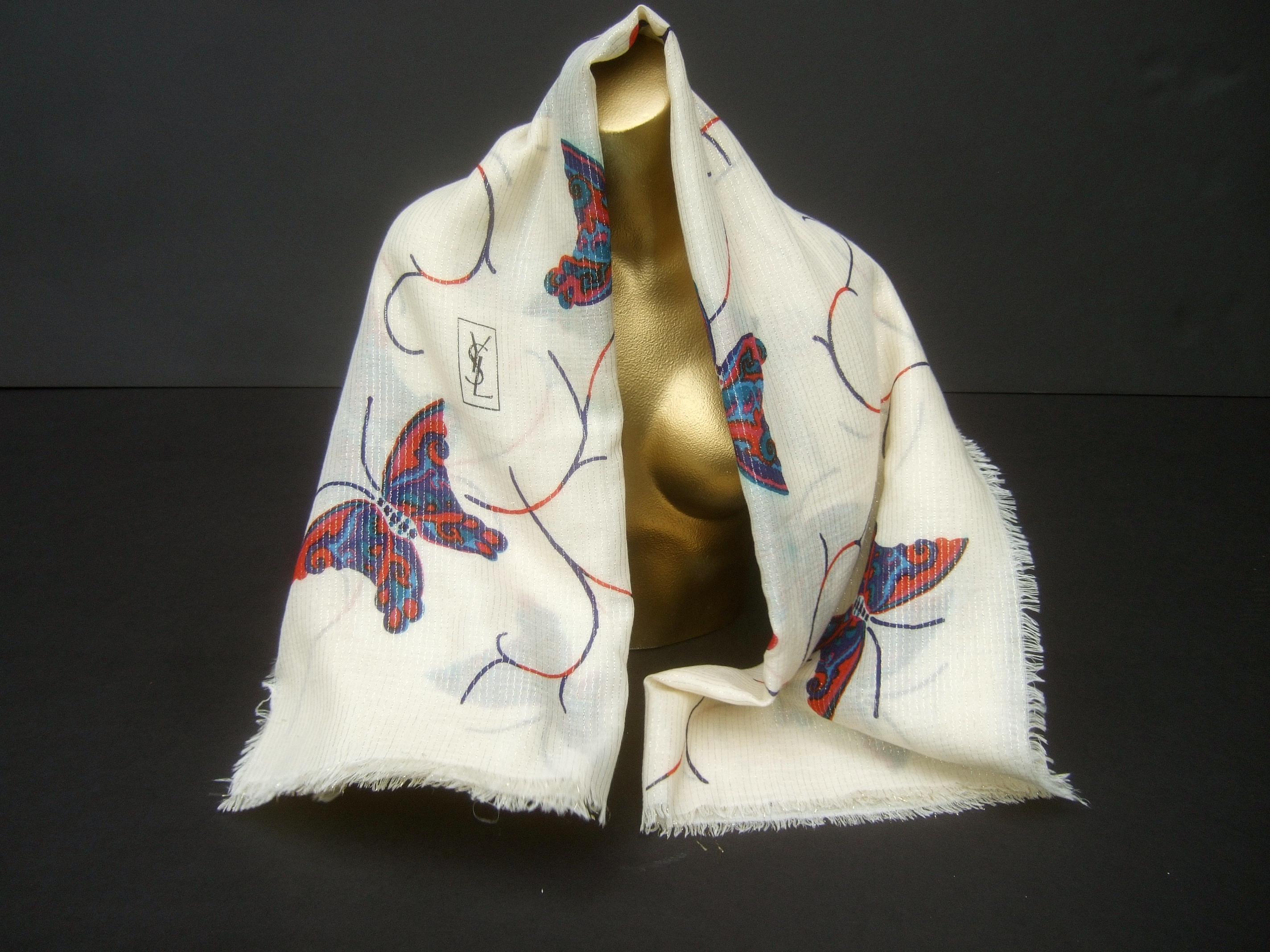 Yves Saint Laurent Large Butterfly Print Scarf - Shawl Wrap 52 x 53 Circa 1970s  4