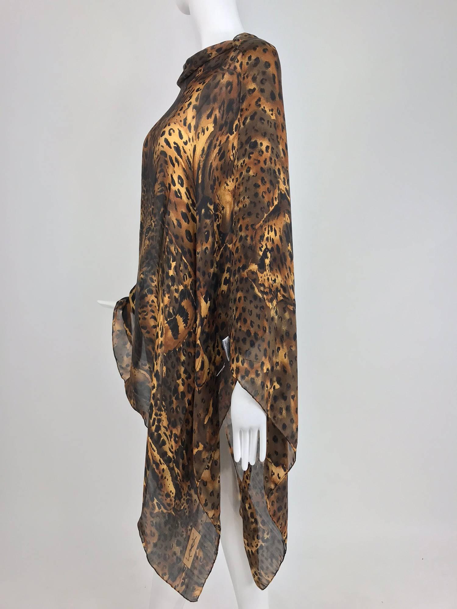 Yves Saint Laurent large leopard silk chiffon shawl scarf  4