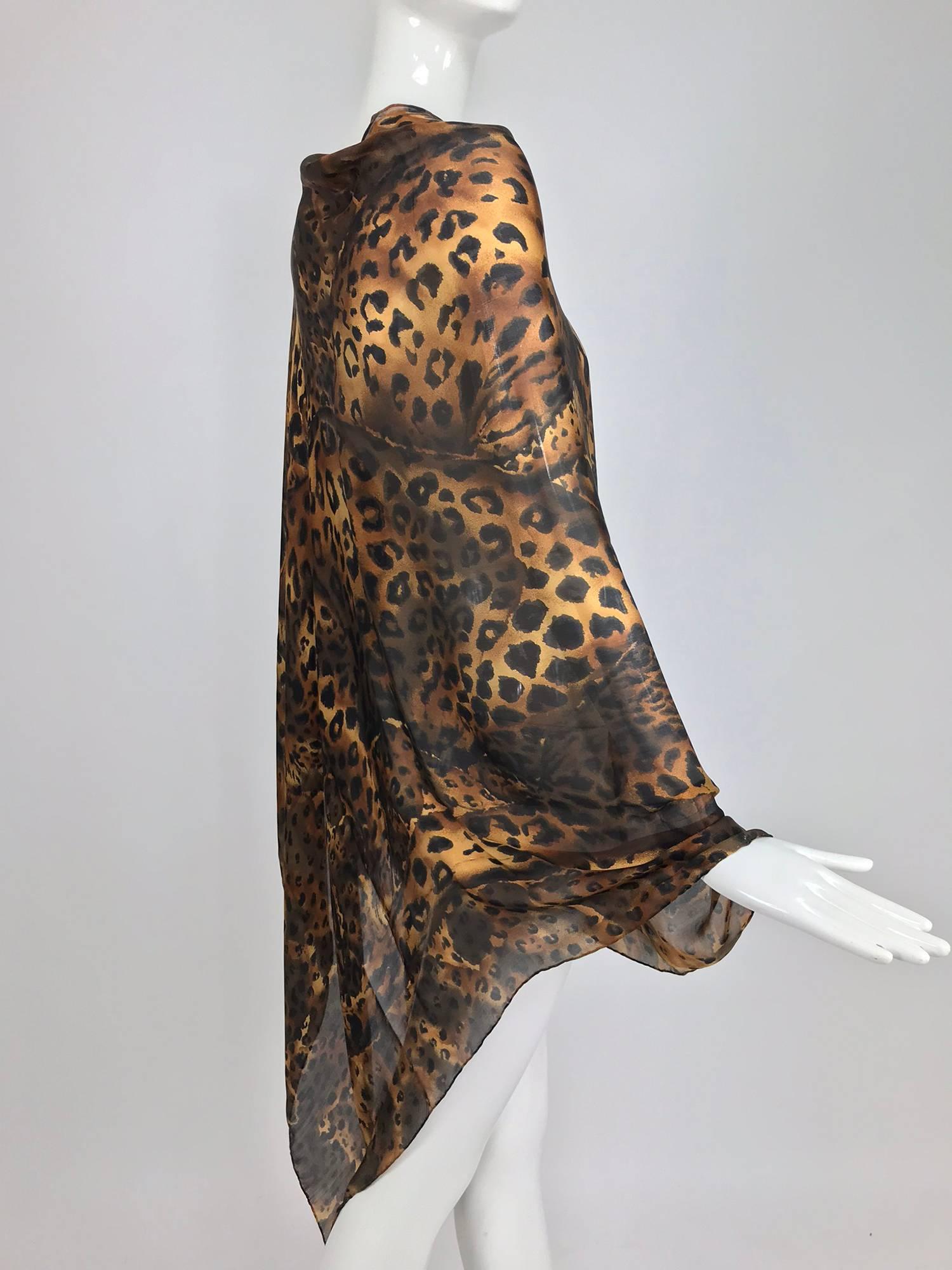 Yves Saint Laurent large leopard silk chiffon shawl scarf  In Excellent Condition In West Palm Beach, FL
