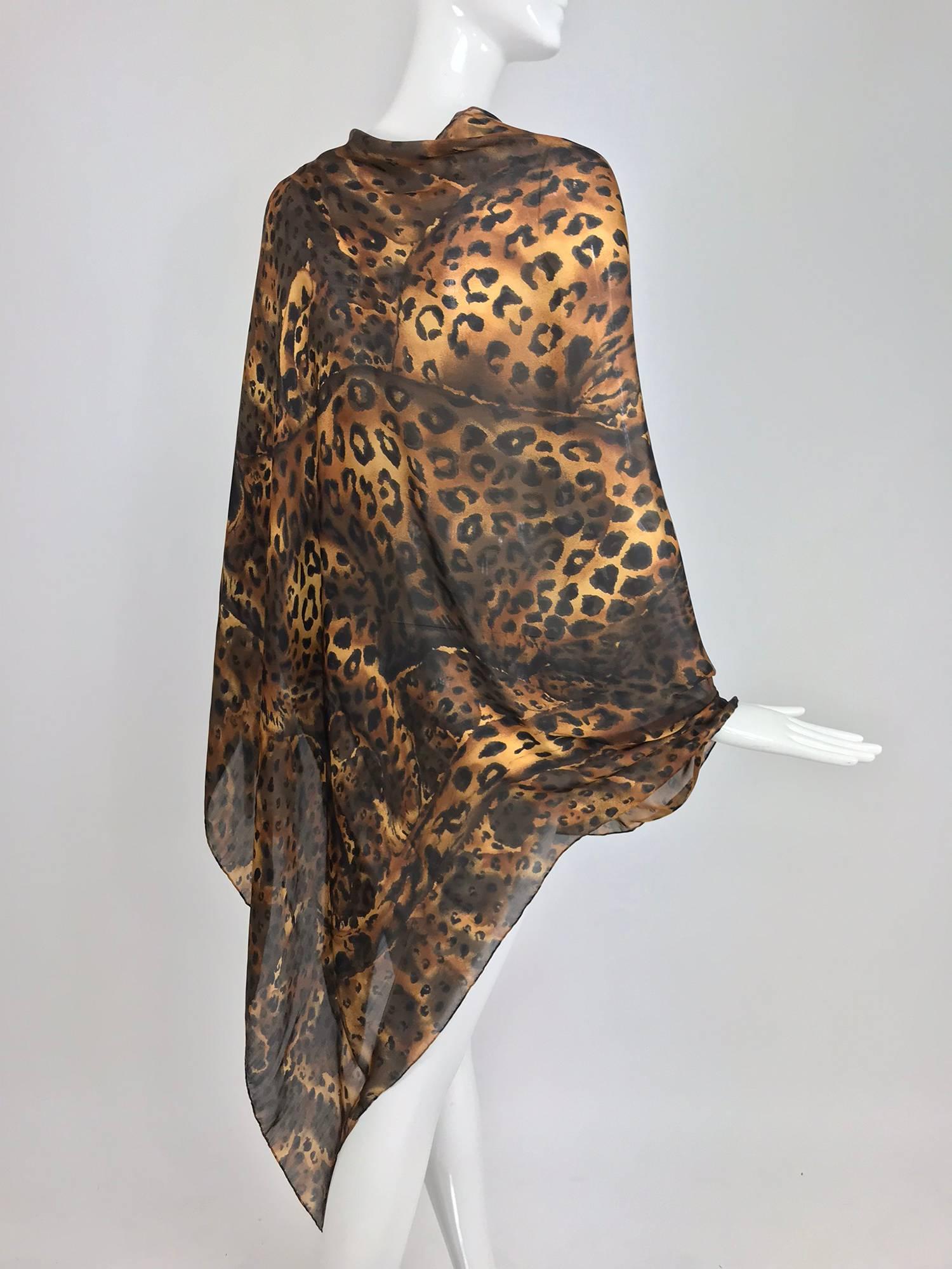 Women's or Men's Yves Saint Laurent large leopard silk chiffon shawl scarf 