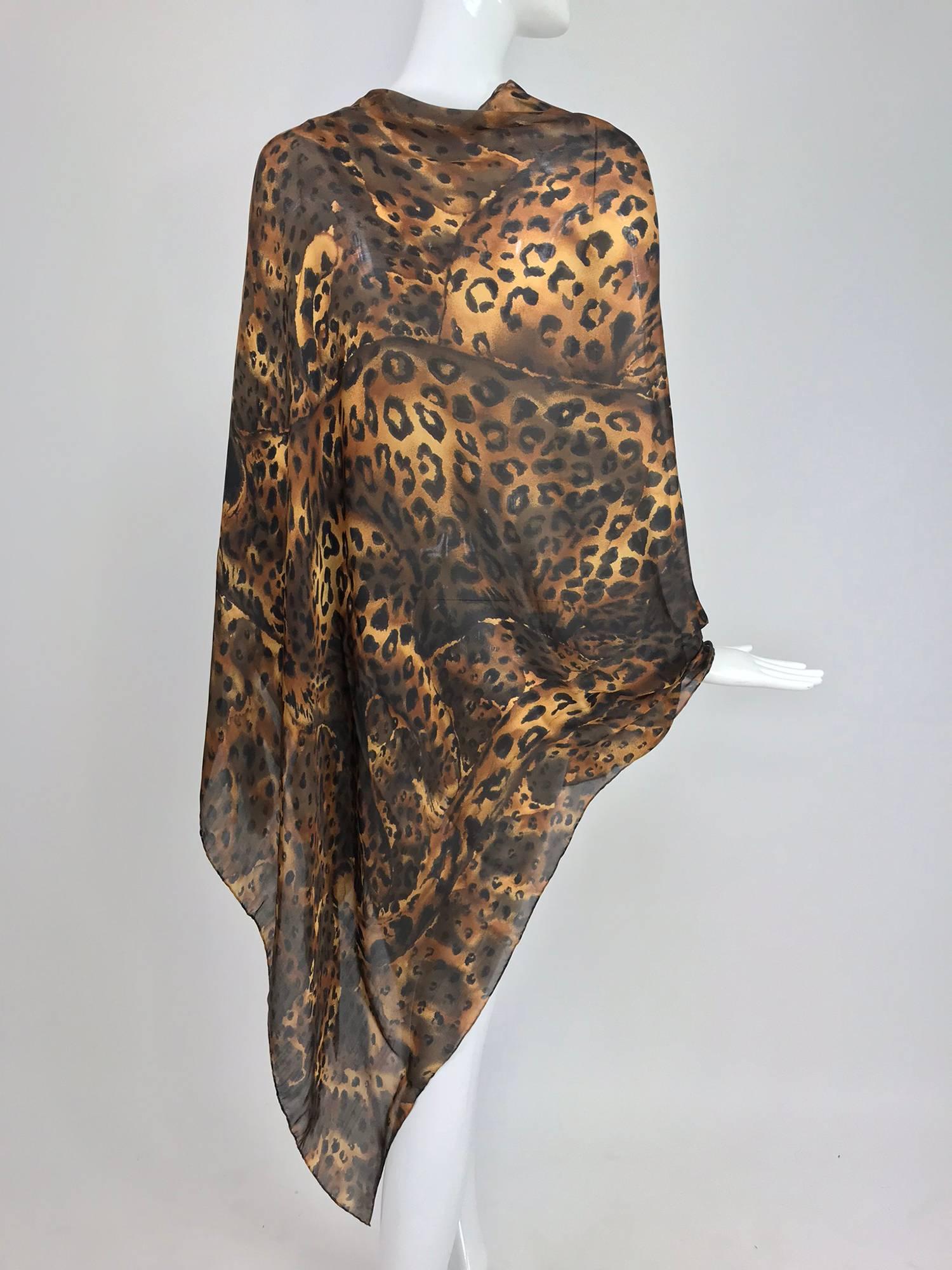 Yves Saint Laurent large leopard silk chiffon shawl scarf  1
