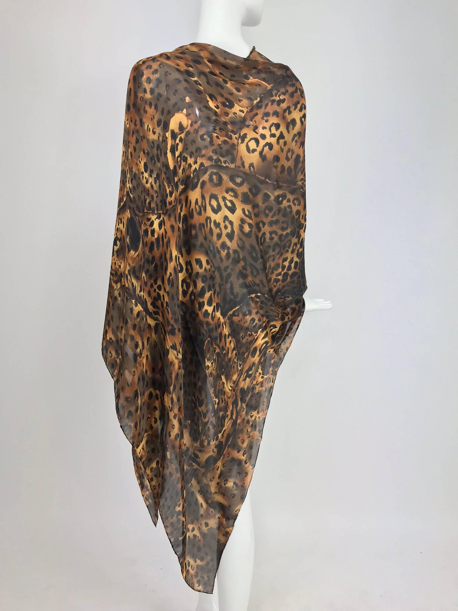 Yves Saint Laurent large leopard silk chiffon shawl scarf  2