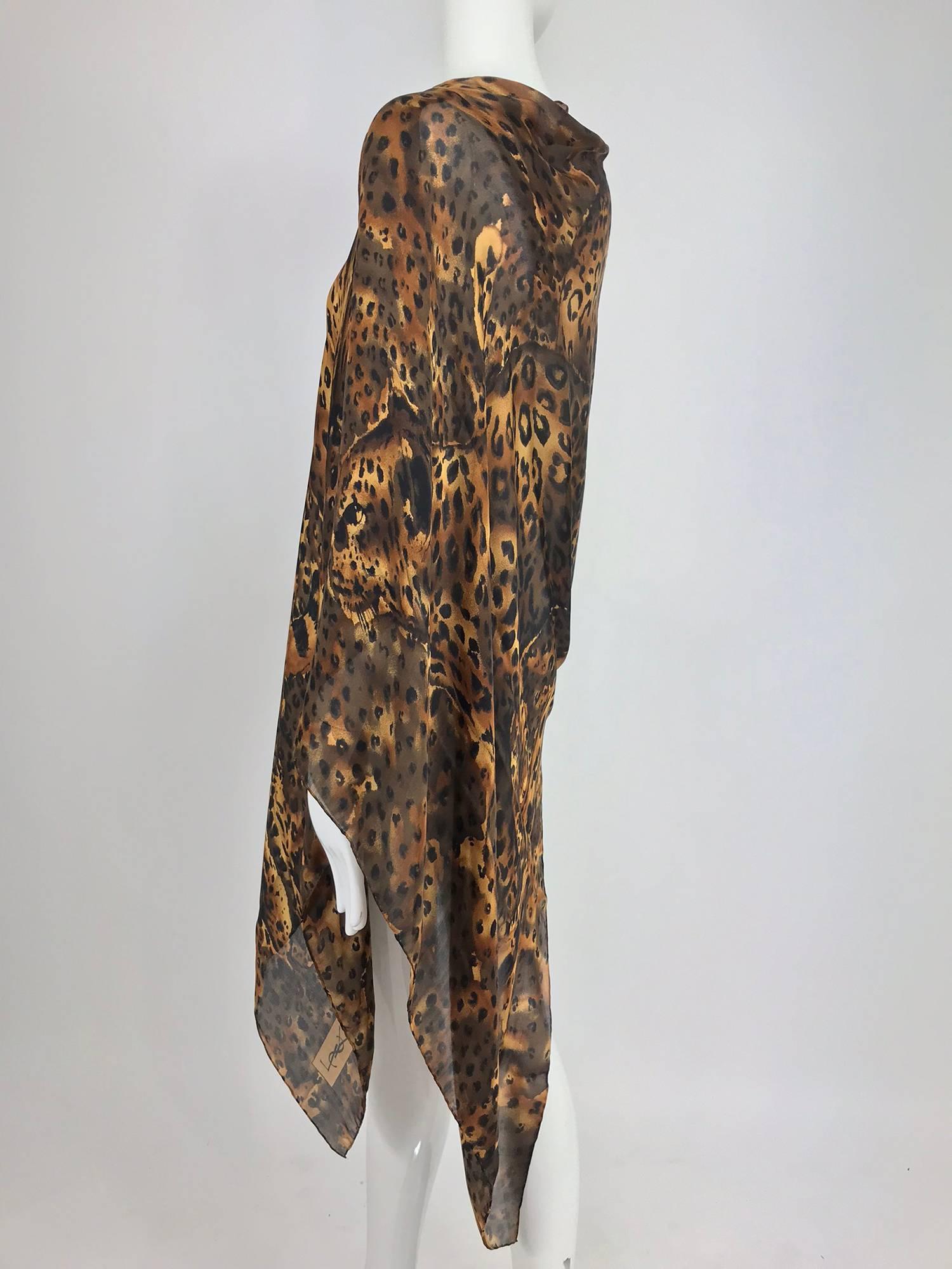 Yves Saint Laurent large leopard silk chiffon shawl scarf  3