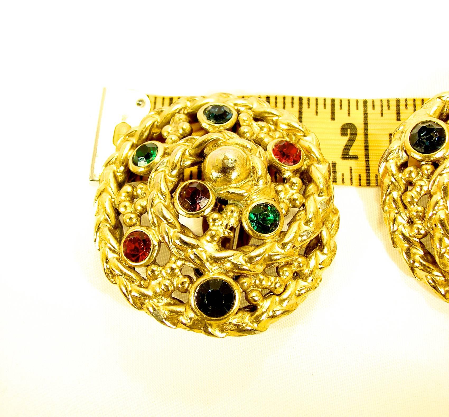 Yves Saint Laurent Large Round Glass Cabochon Gold Rope Detail Earrings 1970s In Good Condition In Port Saint Lucie, FL