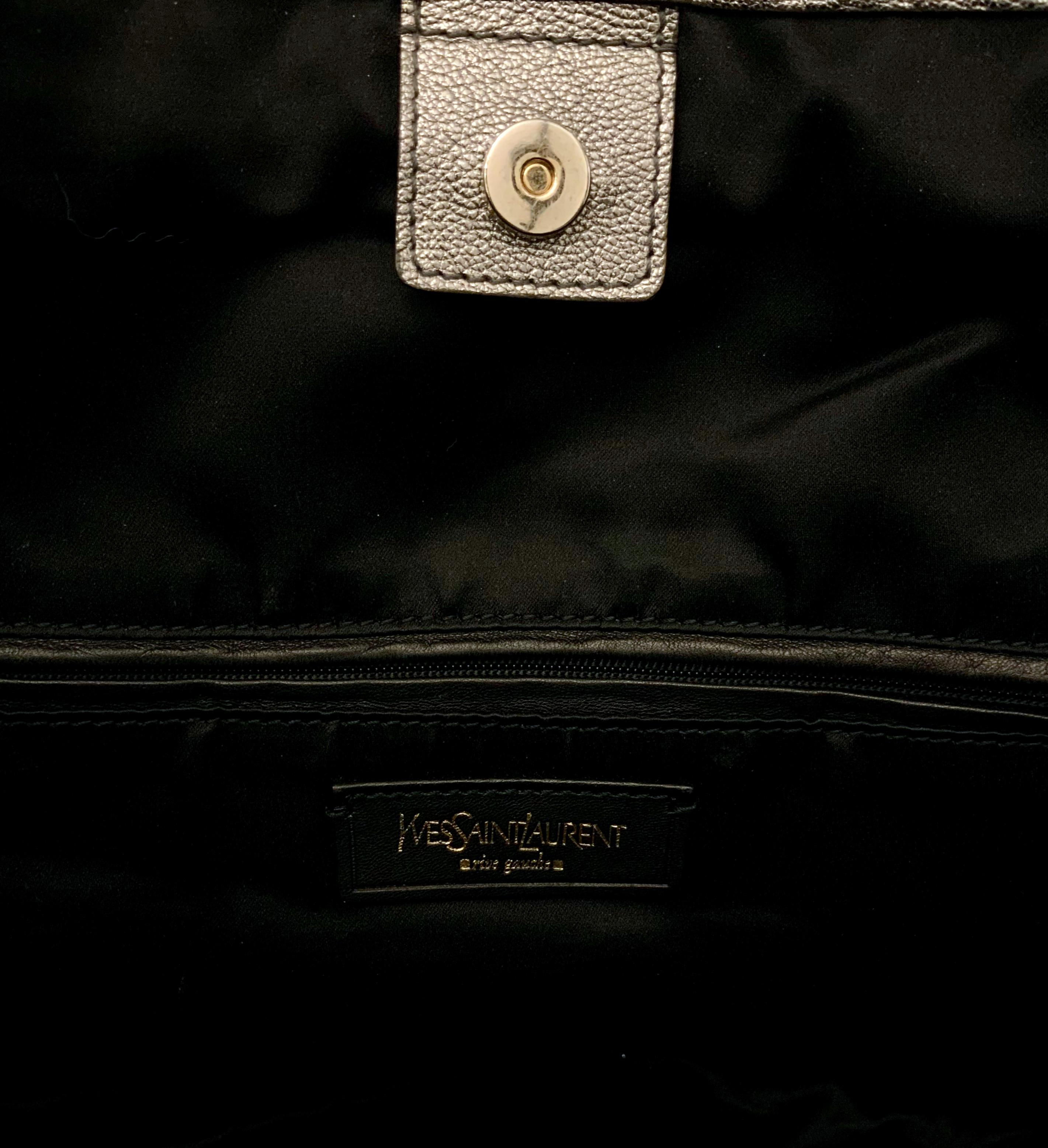 Yves Saint Laurent Large Y MAIL Silver Metallic Tote Bag 2