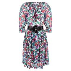 Yves Saint Laurent Late 1970s–Early 1980s Painterly Floral Cotton Skirt Set