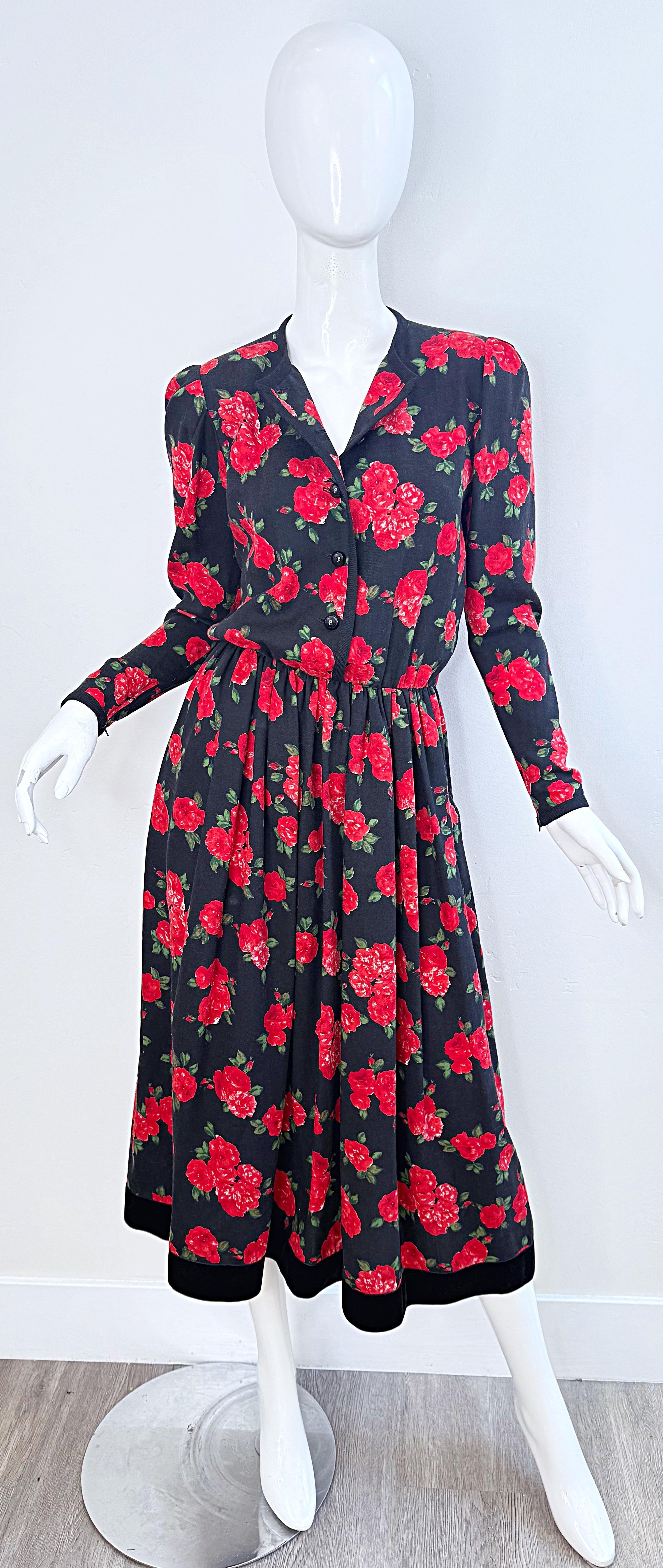 Yves Saint Laurent Fine anni '70 Stampa rosa in lana Challis Vintage 70s Midi Dress YSL in vendita 5