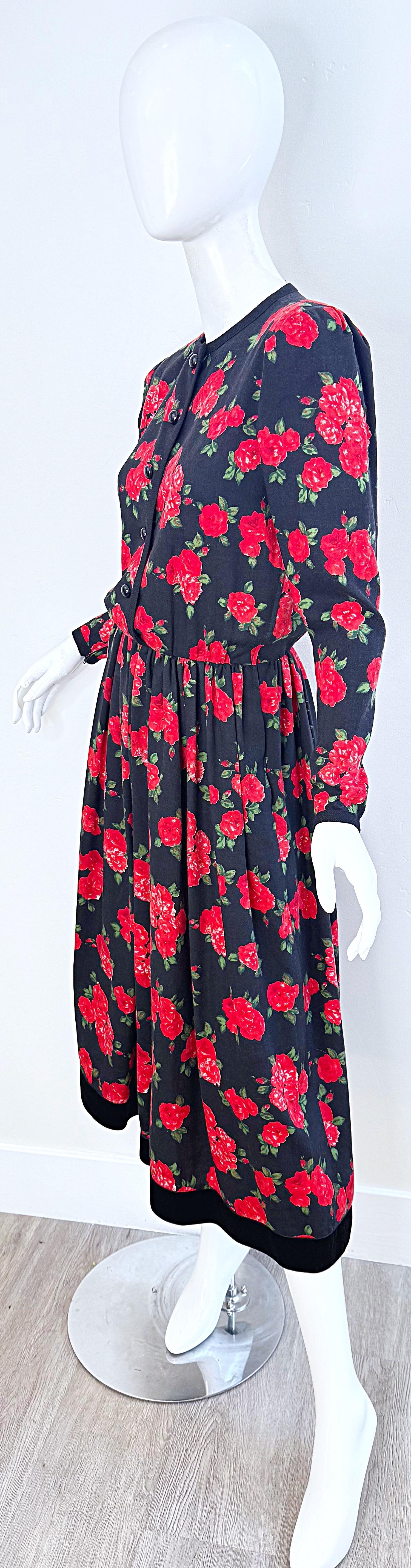 Yves Saint Laurent Fine anni '70 Stampa rosa in lana Challis Vintage 70s Midi Dress YSL in vendita 8