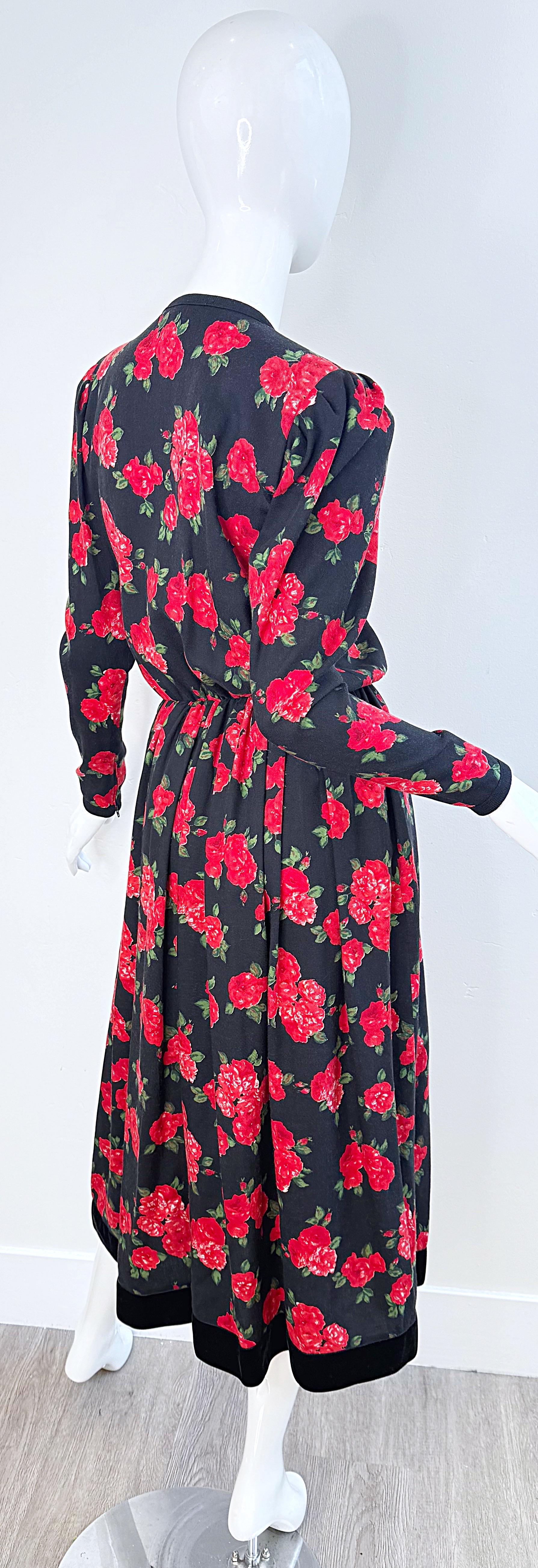Yves Saint Laurent Fine anni '70 Stampa rosa in lana Challis Vintage 70s Midi Dress YSL in vendita 9