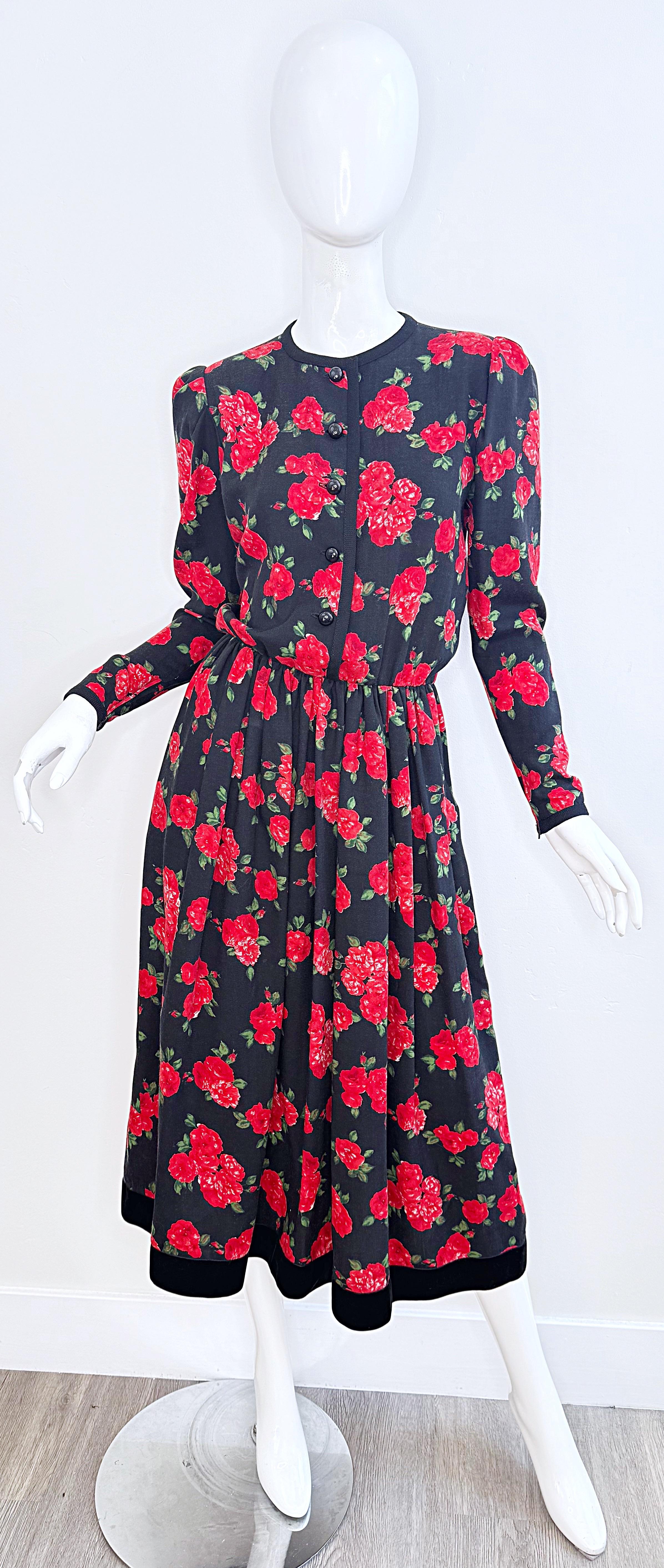 Yves Saint Laurent Fine anni '70 Stampa rosa in lana Challis Vintage 70s Midi Dress YSL in vendita 10