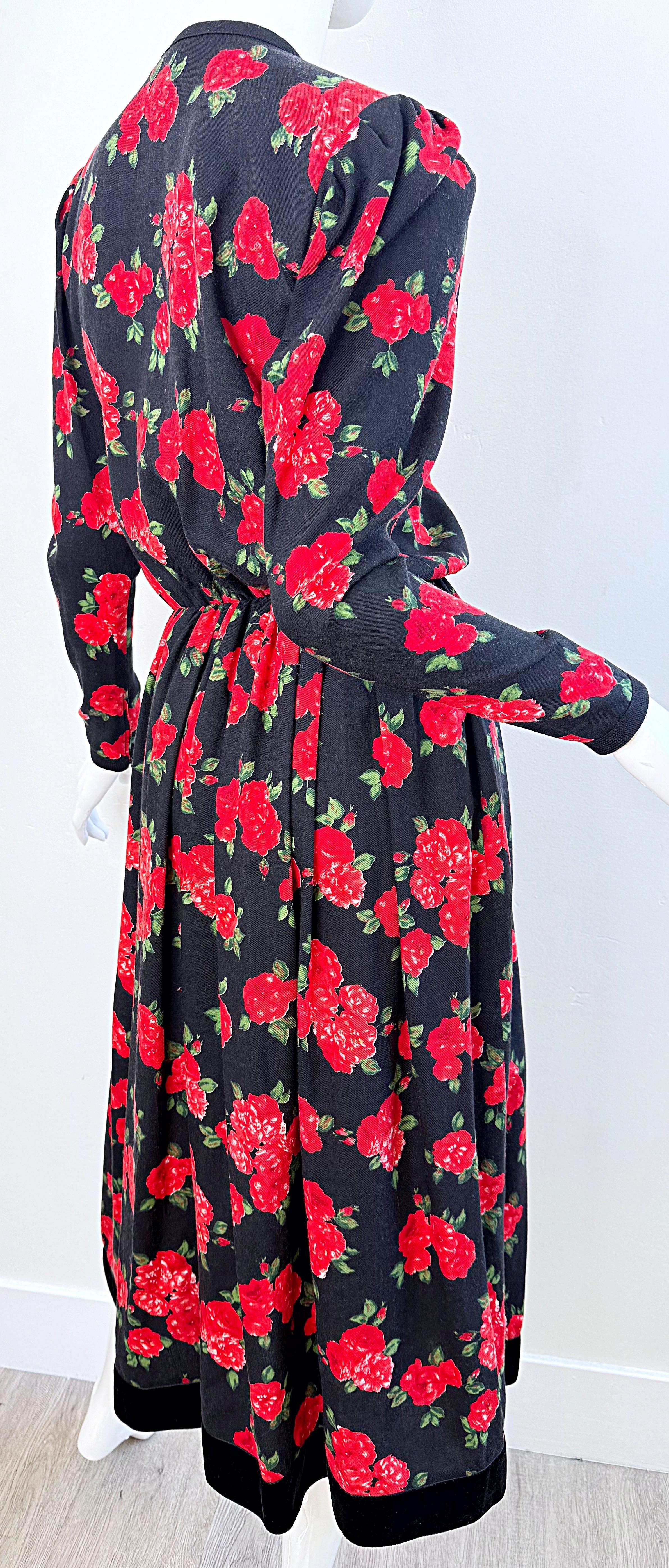 Donna Yves Saint Laurent Fine anni '70 Stampa rosa in lana Challis Vintage 70s Midi Dress YSL in vendita