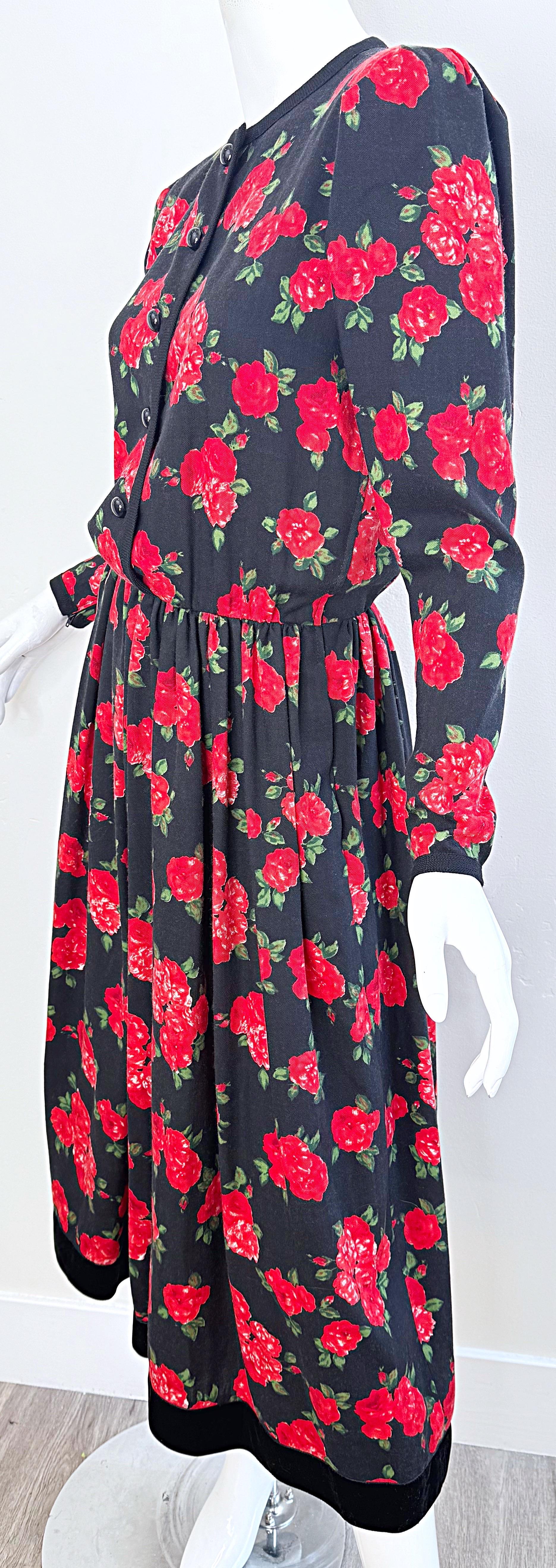 Yves Saint Laurent Fine anni '70 Stampa rosa in lana Challis Vintage 70s Midi Dress YSL in vendita 4