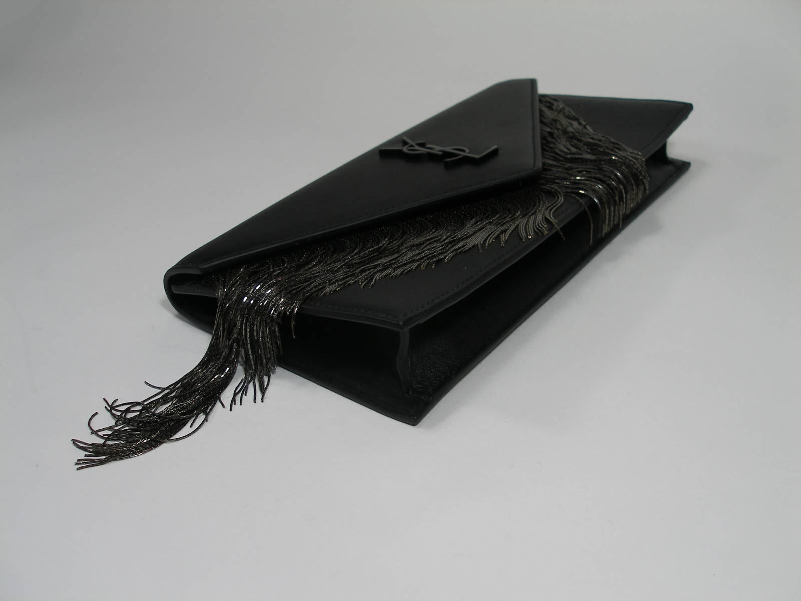 Yves Saint Laurent Le Sept Fringed Pouch in black leather / SOLD OUT in shop YSL For Sale 5