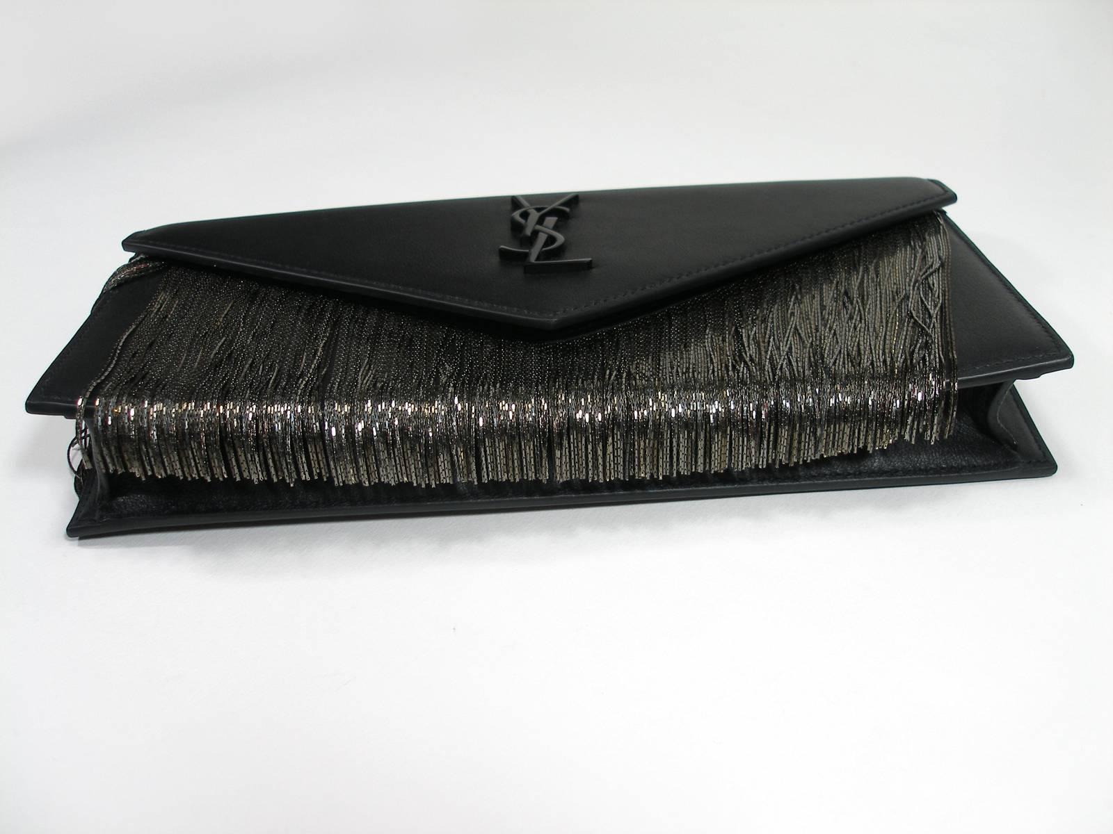 Yves Saint Laurent Le Sept Fringed Pouch in black leather / SOLD OUT in shop YSL For Sale 1