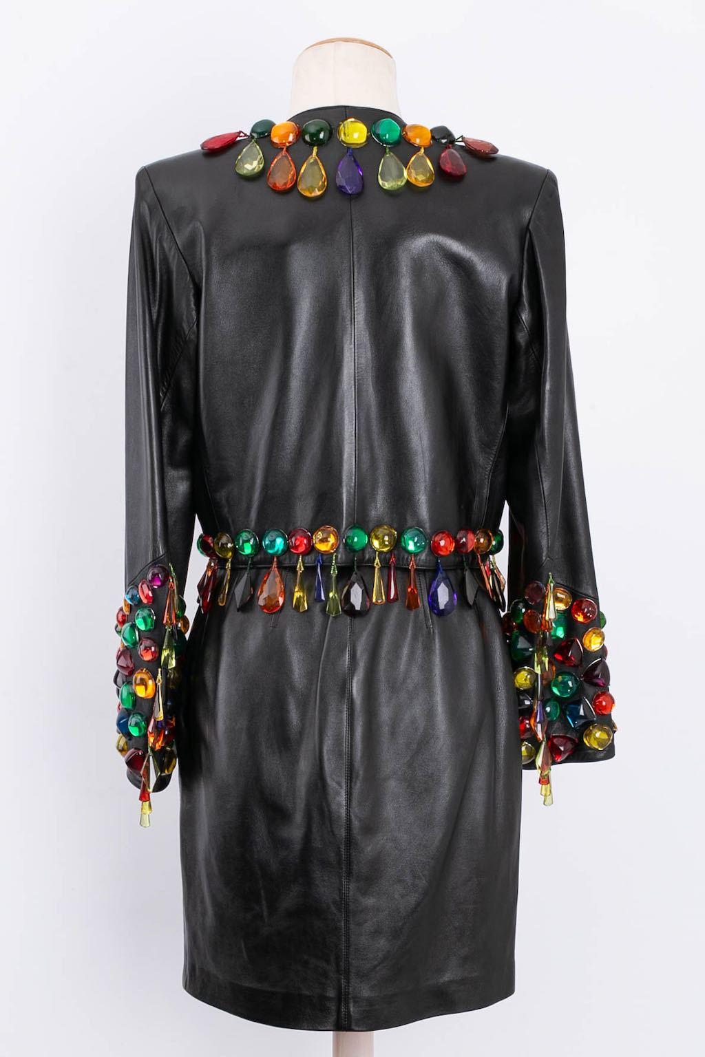 Black Yves Saint Laurent Leather Jacket and Skirt Set For Sale