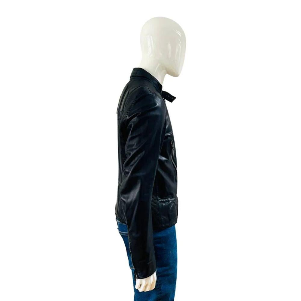 Black Yves Saint Laurent Leather Jacket Size 56FR For Sale
