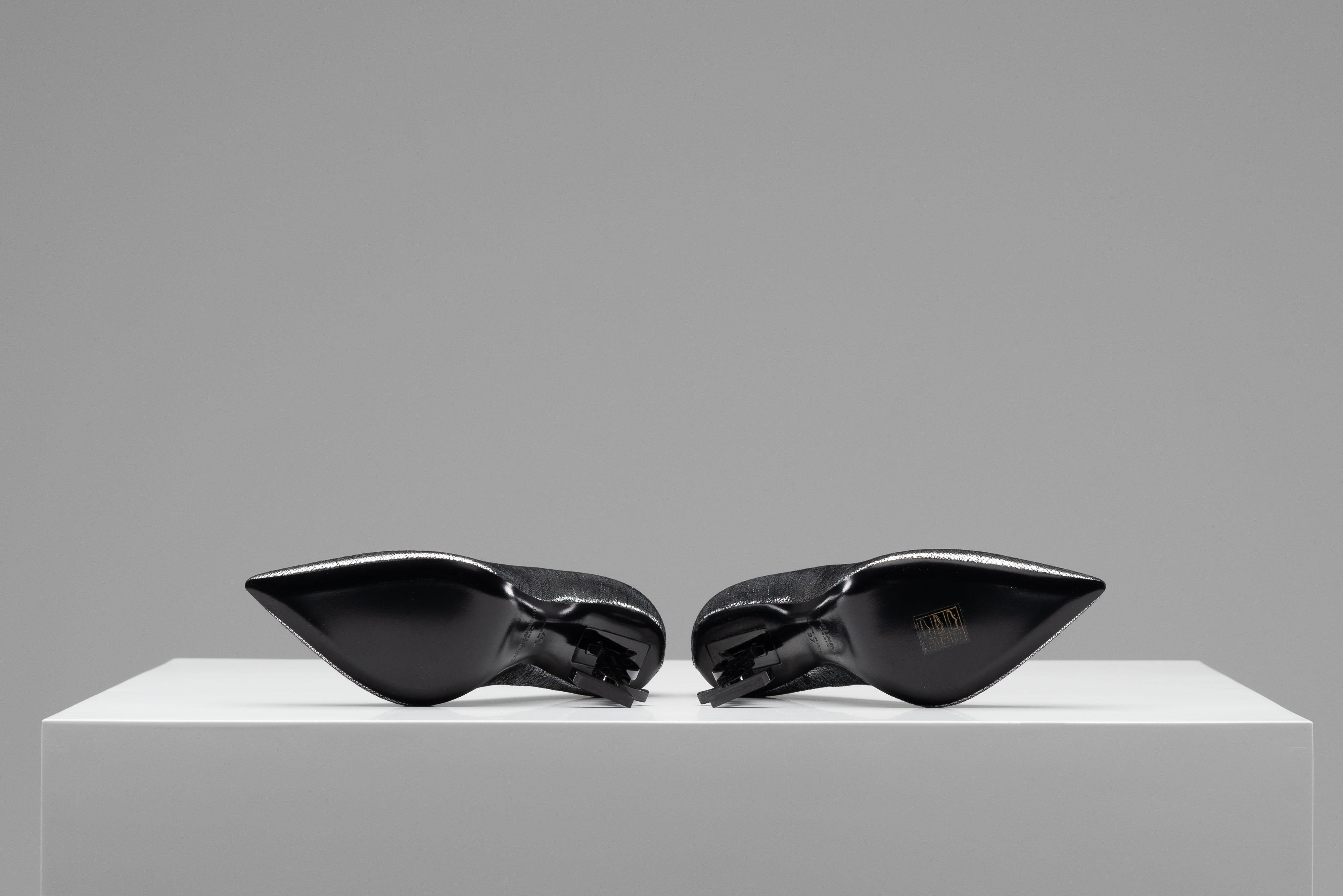 Yves Saint Laurent Leder Logo Opyum Heels Silber Schwarz im Angebot 9